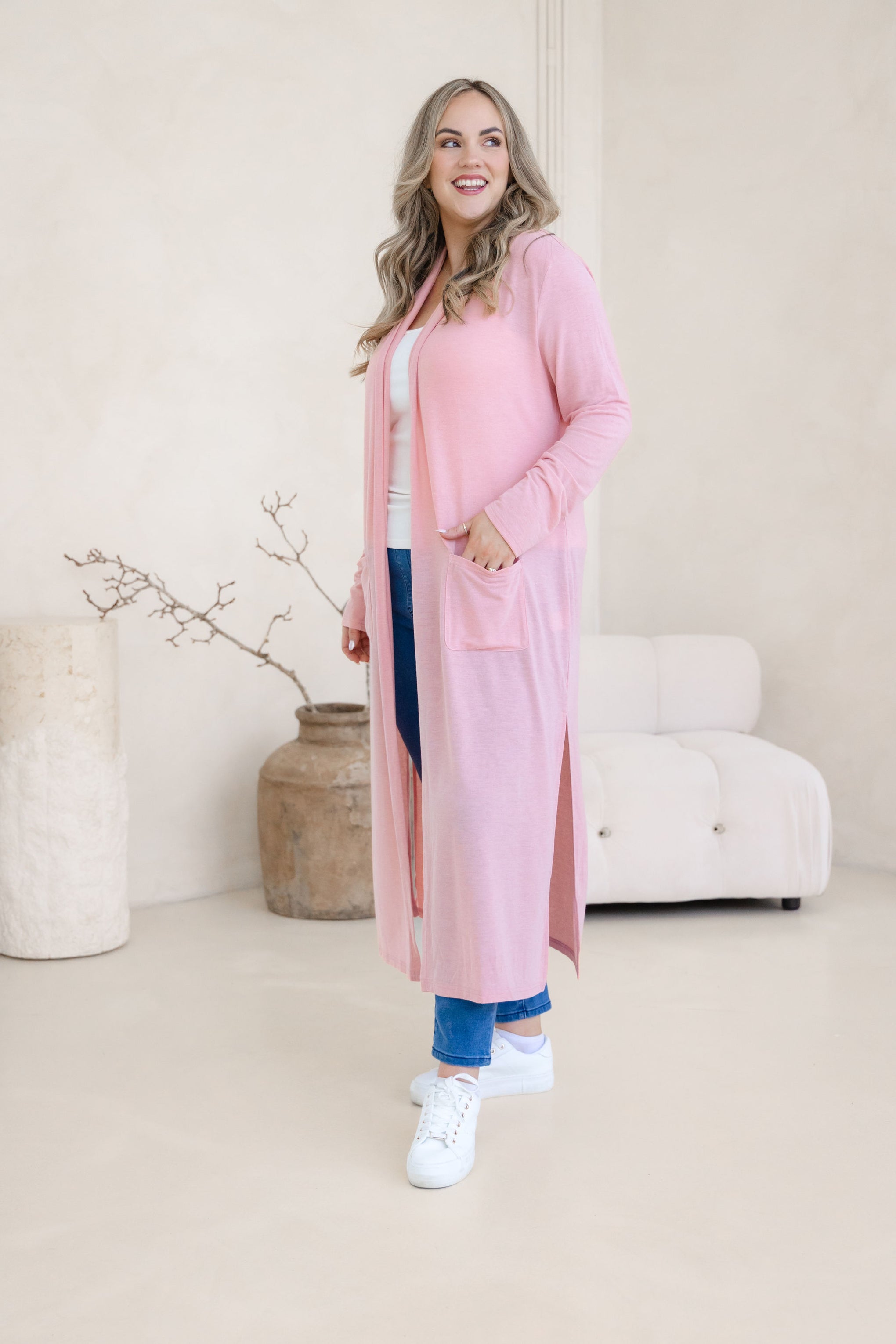 Jane Cardi Maxi Length in Dusty Pink