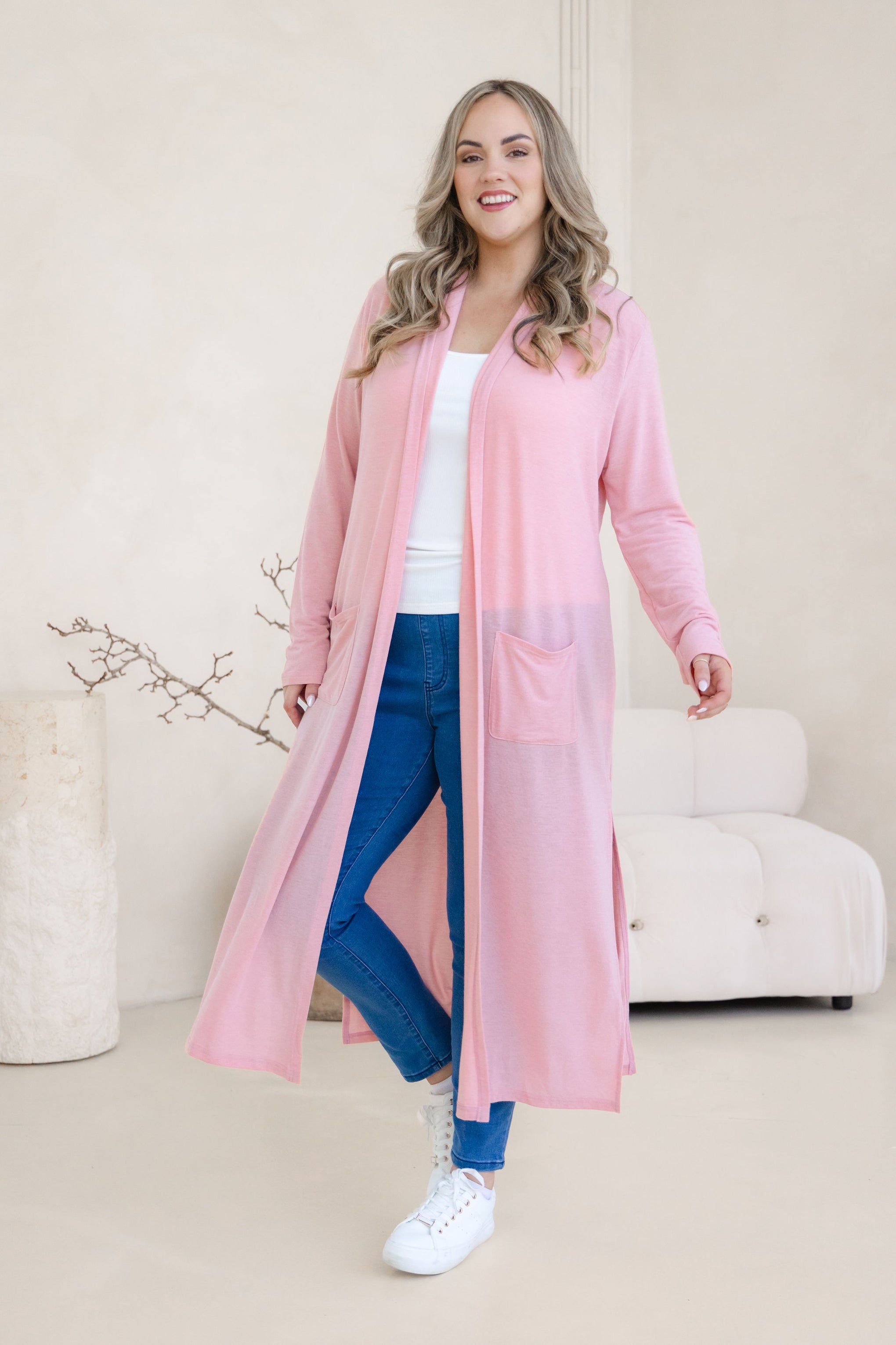 Jane Cardi Maxi Length in Dusty Pink