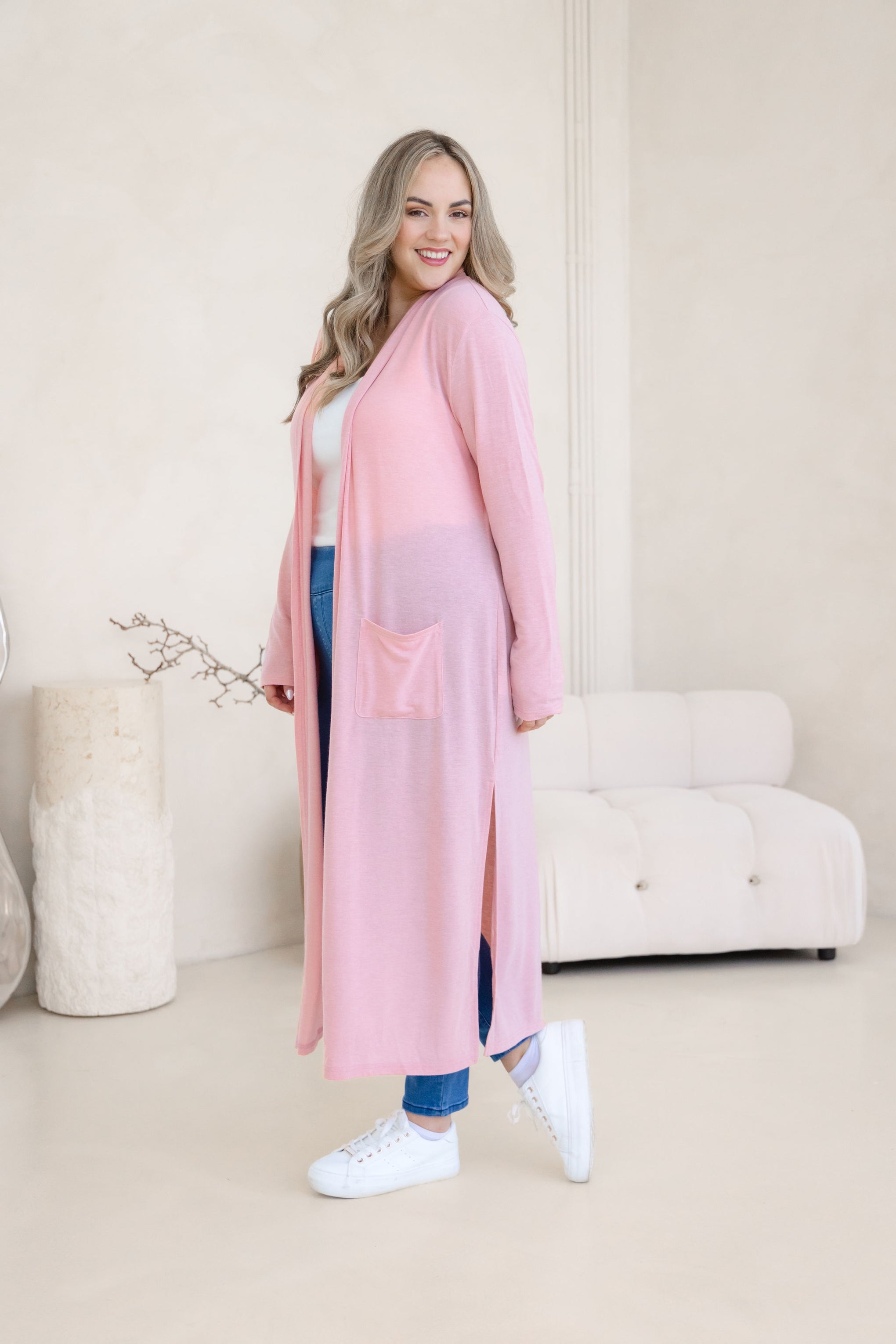 Jane Cardi Maxi Length in Dusty Pink