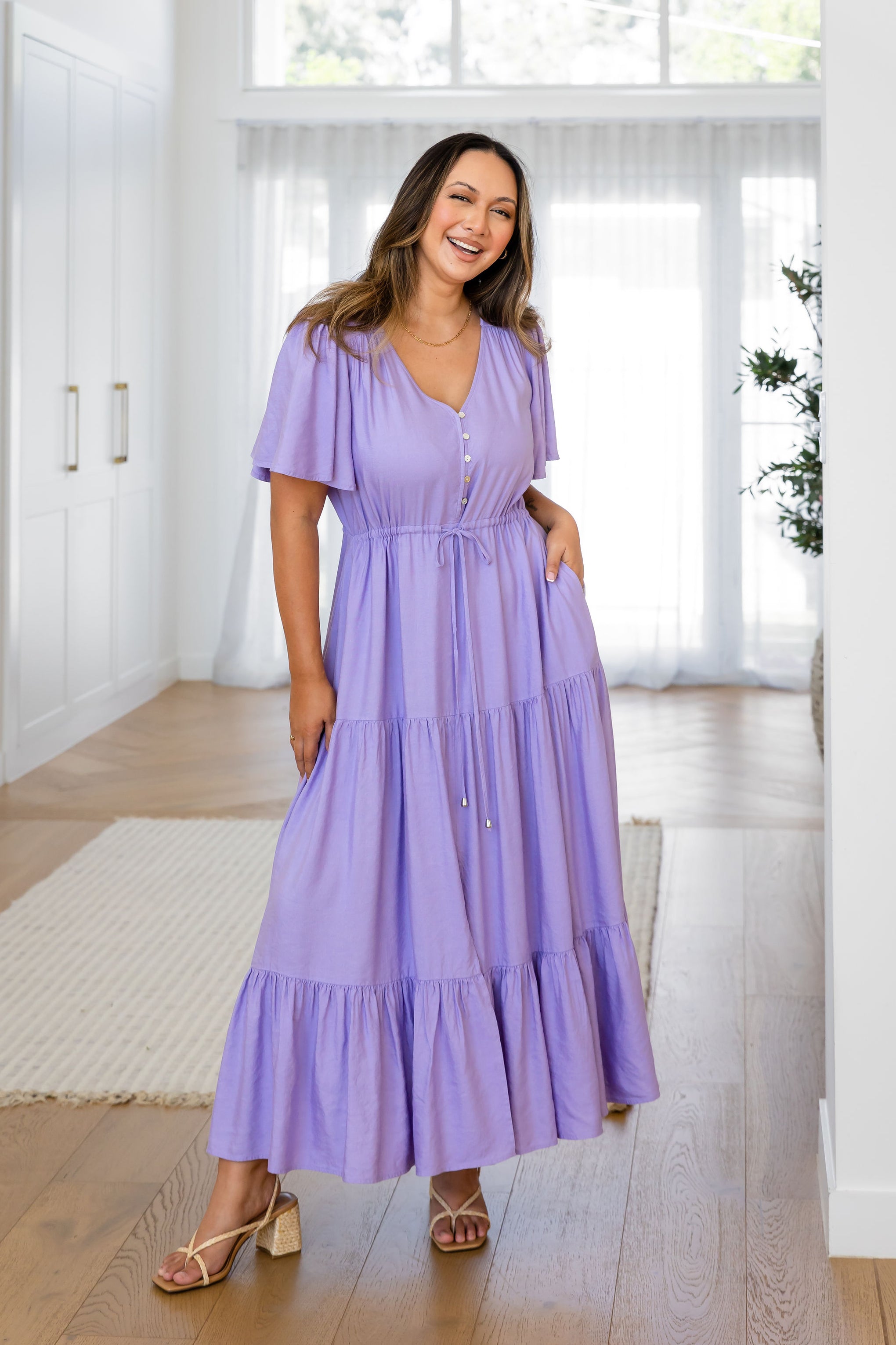 Bonnie Linen Blend Maxi Dress in Lavender