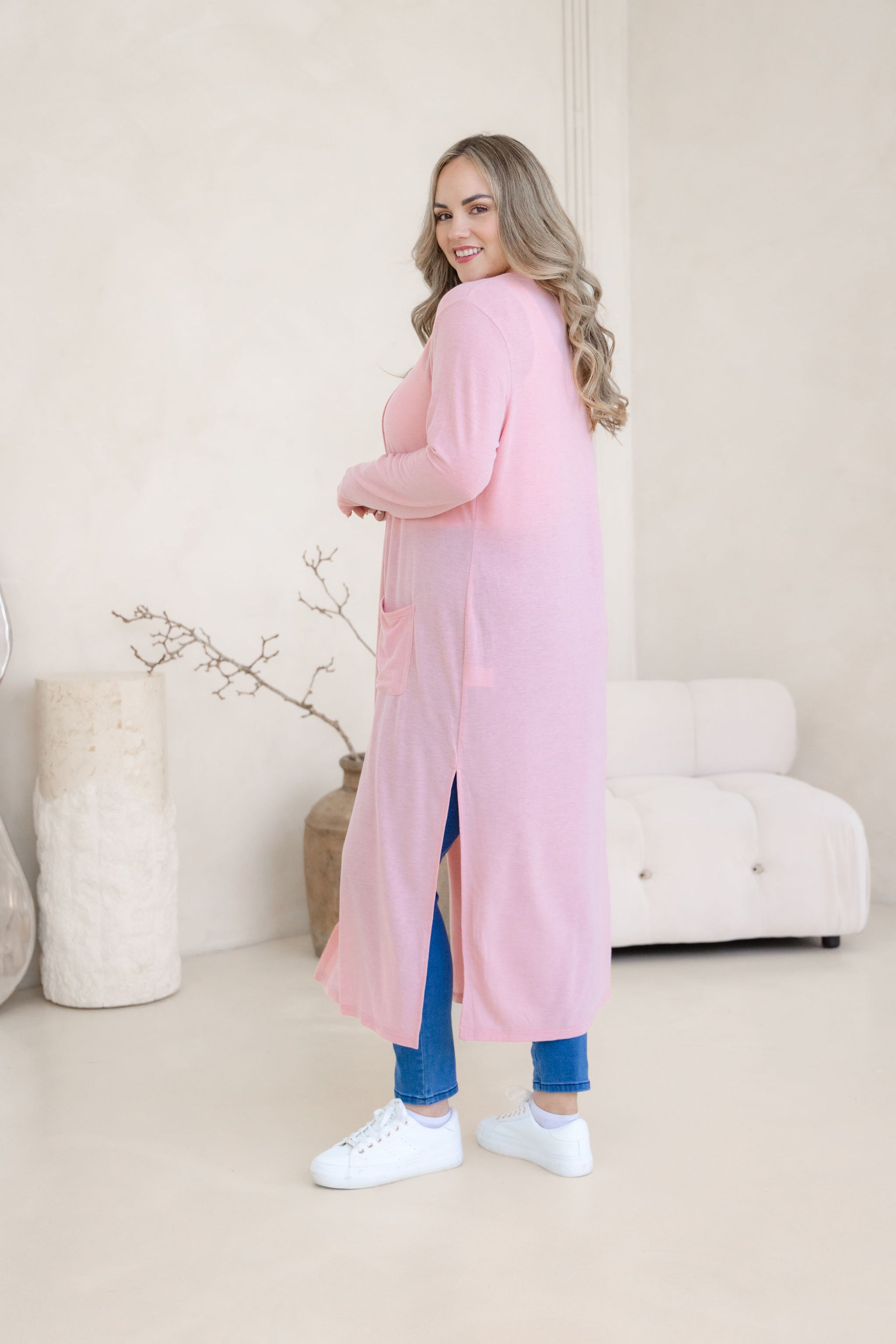 Jane Cardi Maxi Length in Dusty Pink