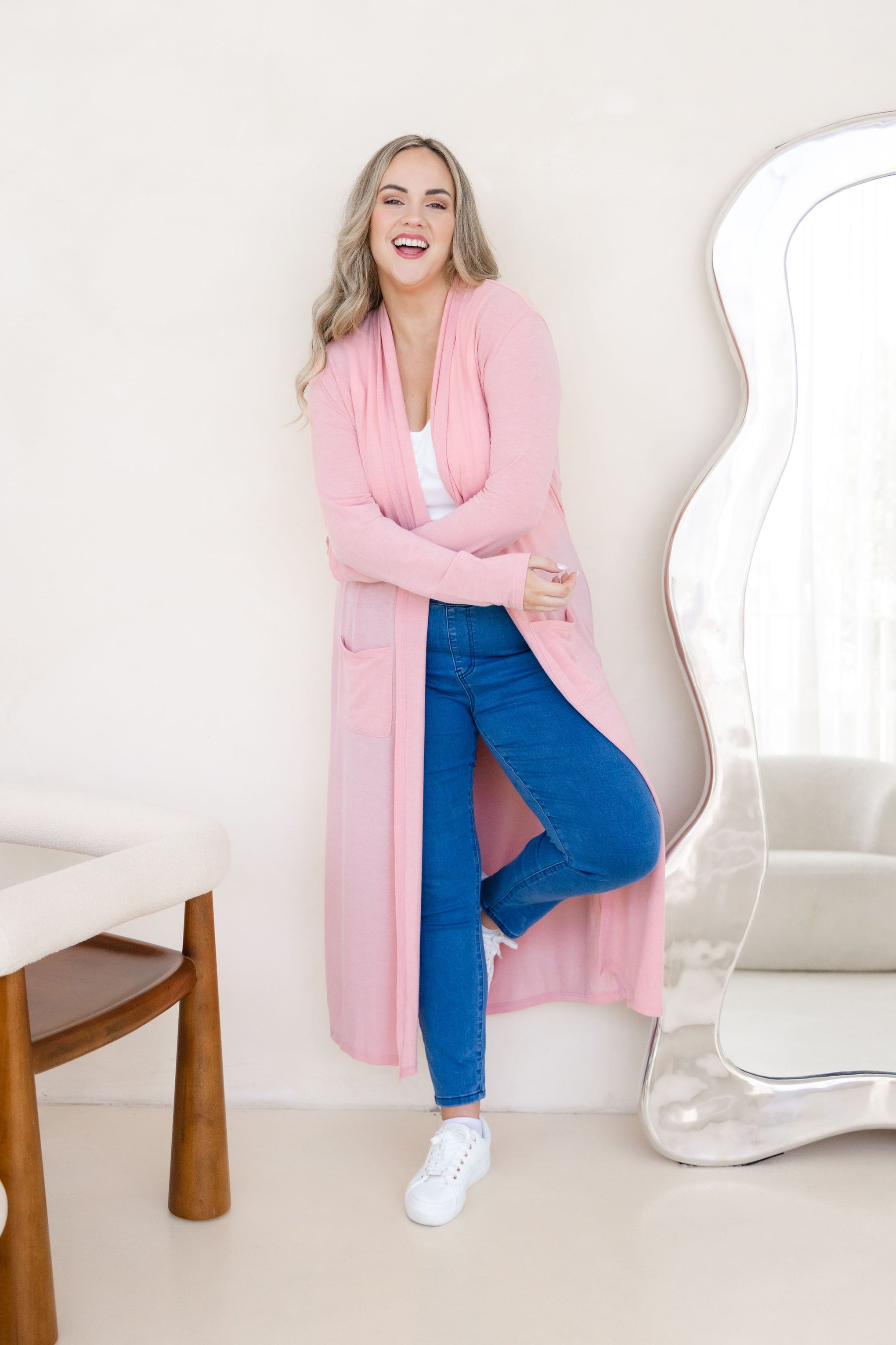 Jane Cardi Maxi Length in Dusty Pink