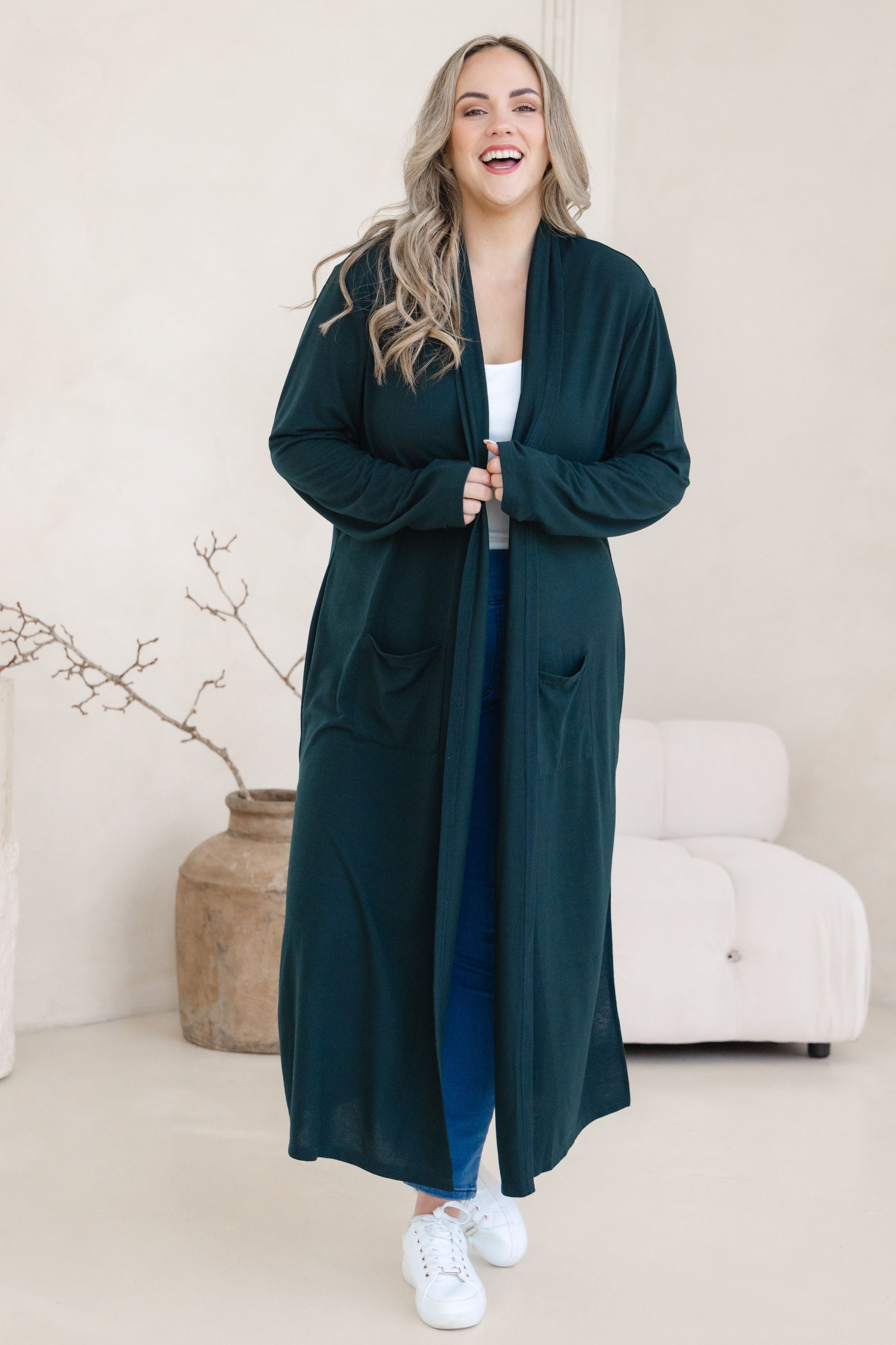 Jane Cardi Maxi Length in Deep Emerald