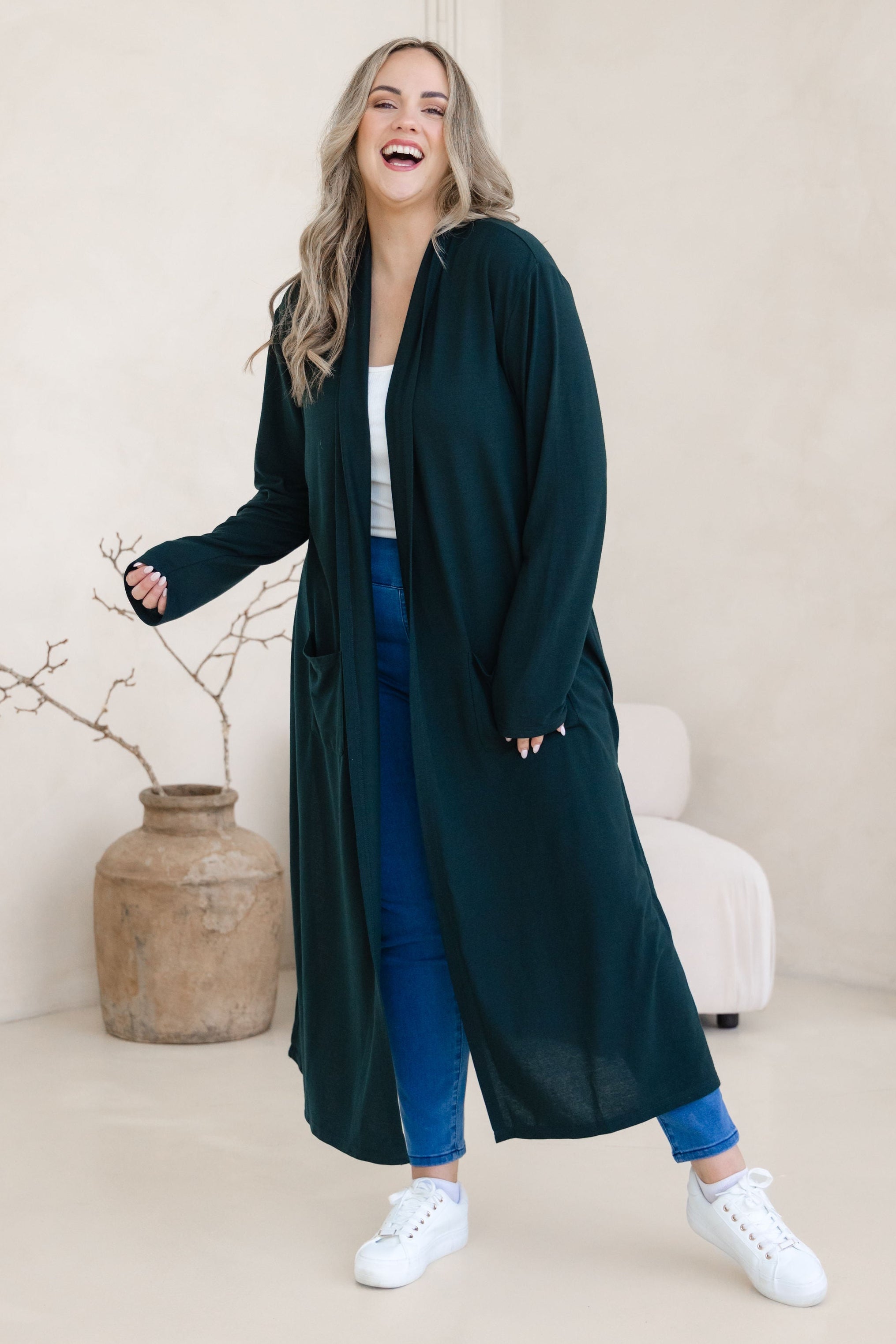 Jane Cardi Maxi Length in Deep Emerald