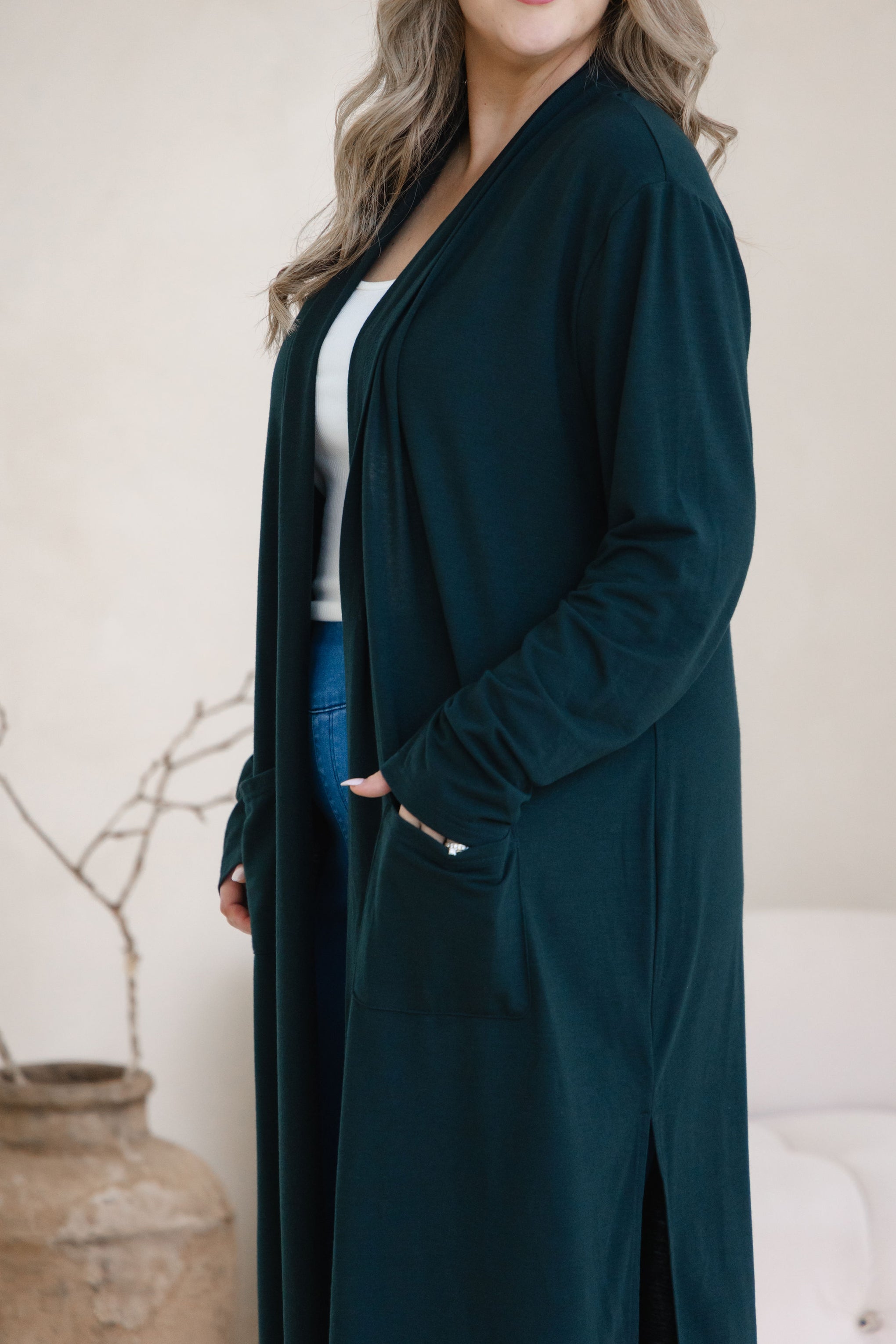 Jane Cardi Maxi Length in Deep Emerald