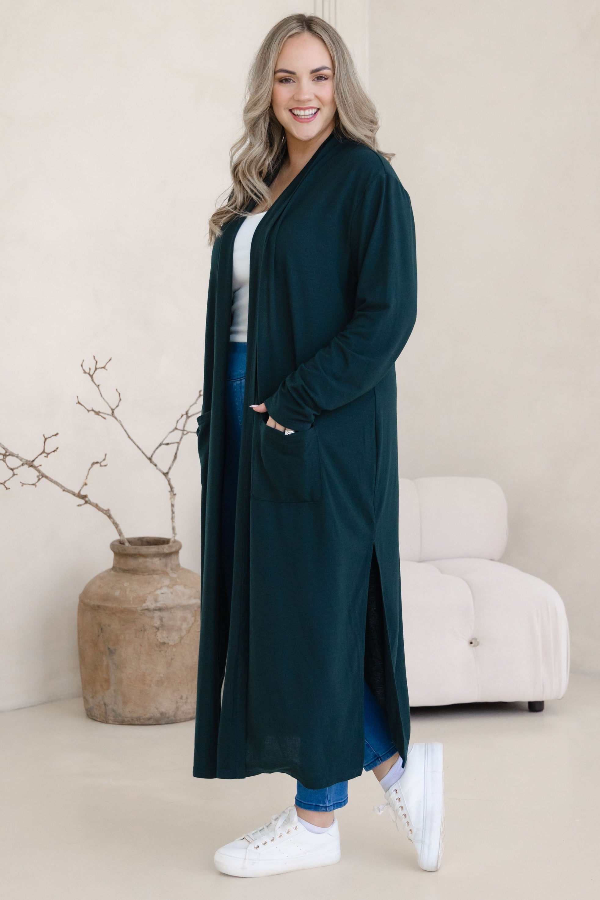 Jane Cardi Maxi Length in Deep Emerald