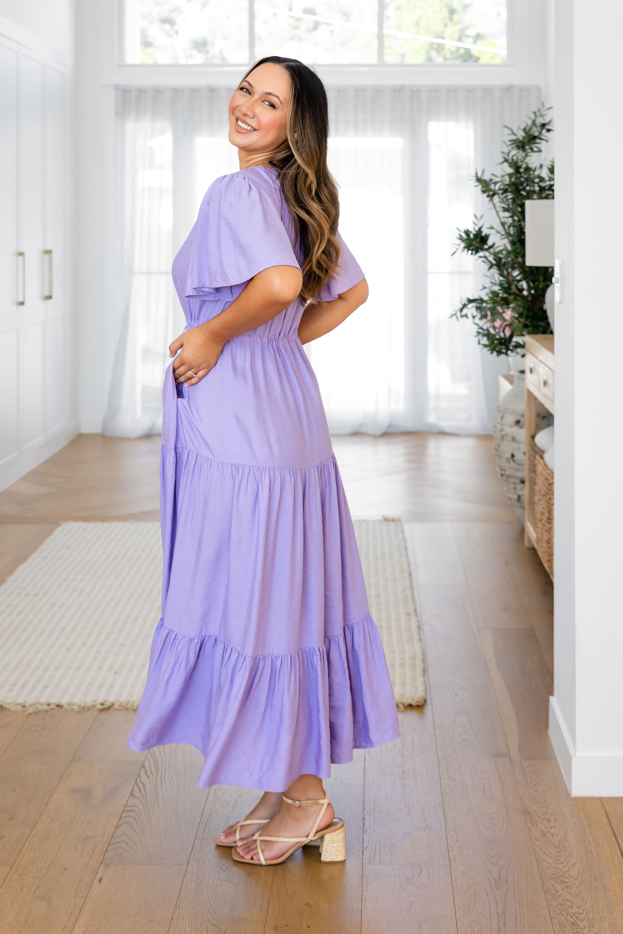 Bonnie Linen Blend Maxi Dress in Lavender