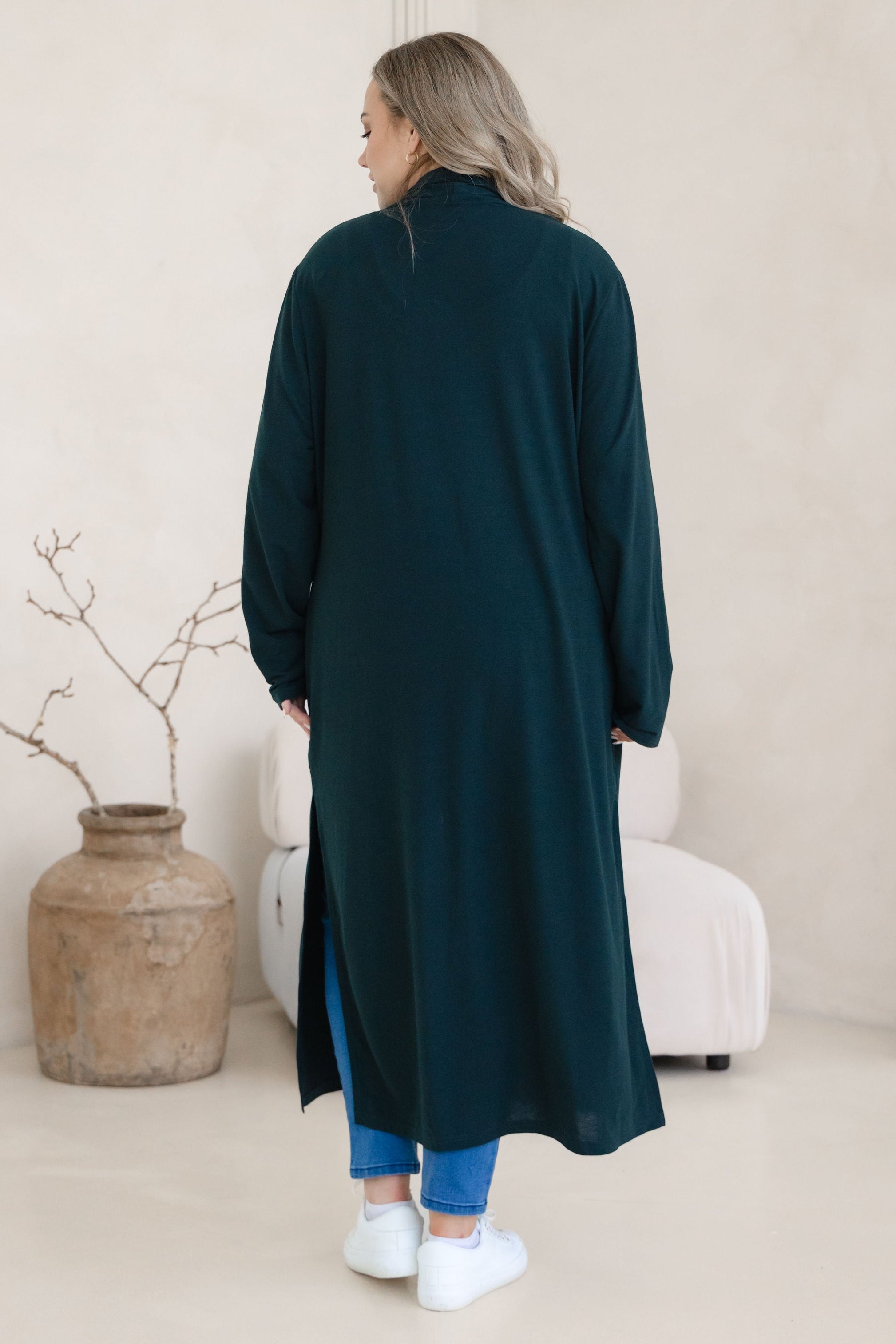 Jane Cardi Maxi Length in Deep Emerald