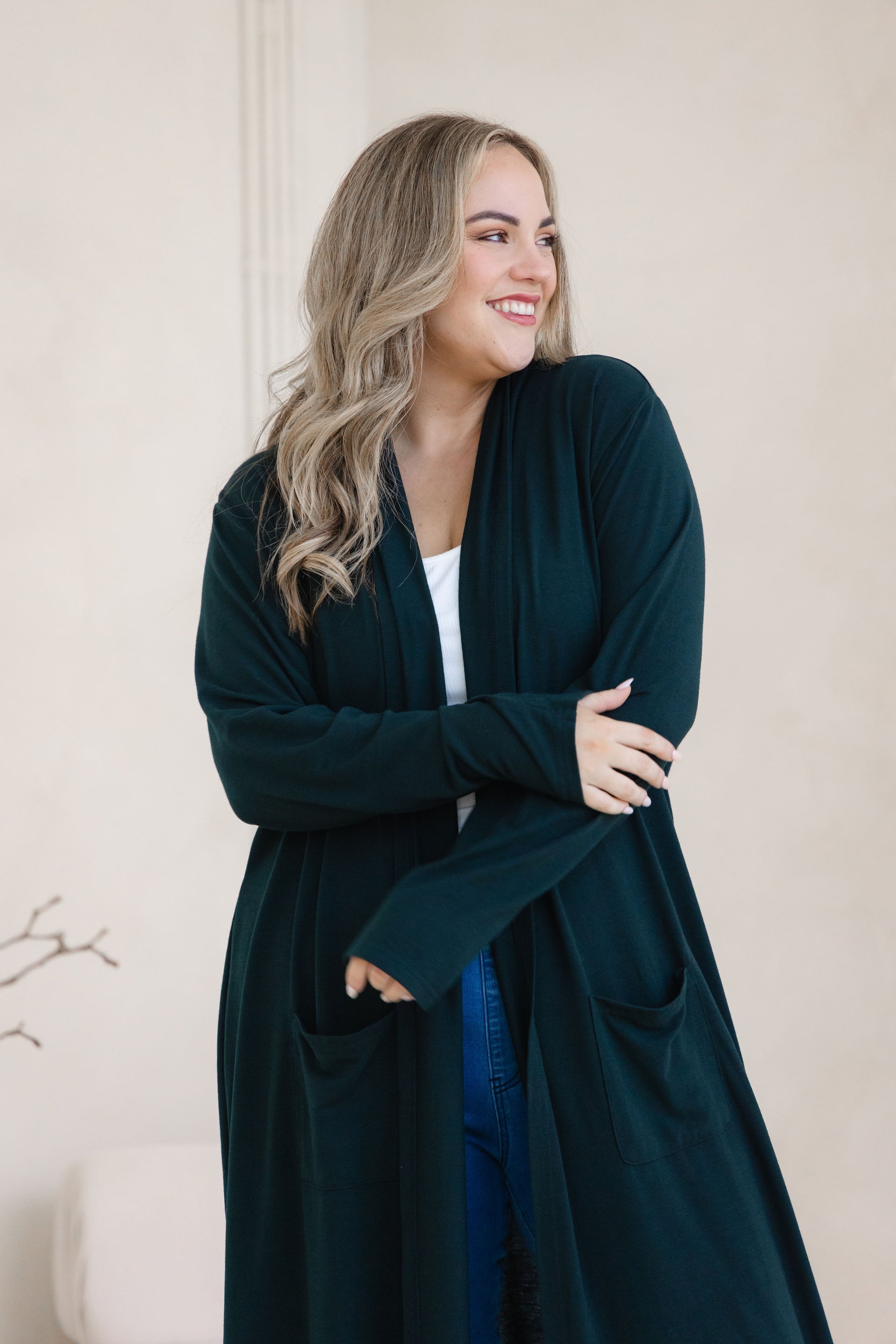 Jane Cardi Maxi Length in Deep Emerald