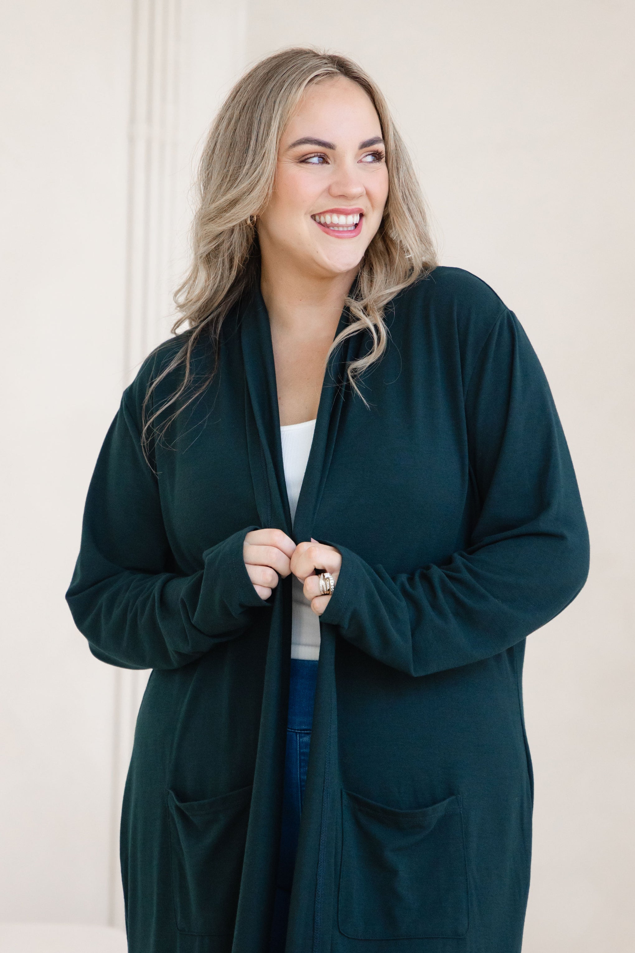Jane Cardi Maxi Length in Deep Emerald