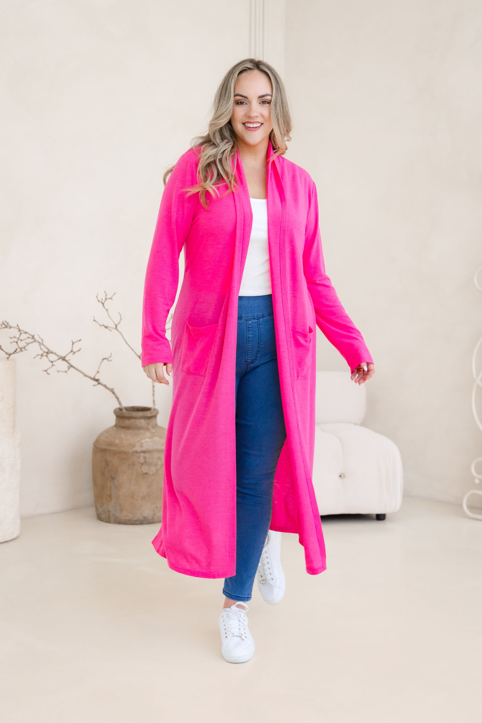 Jane Cardi Maxi Length in Hot Pink