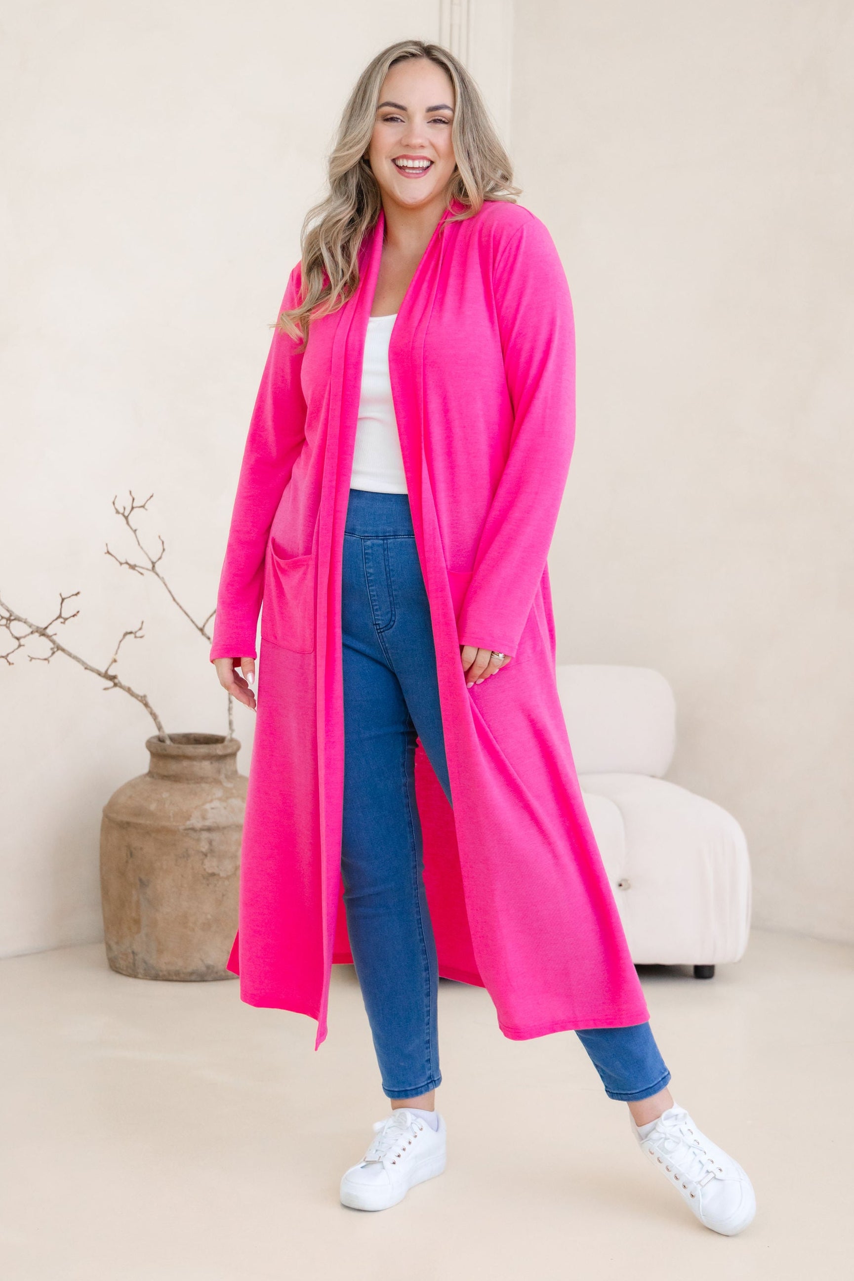 Jane Cardi Maxi Length in Hot Pink