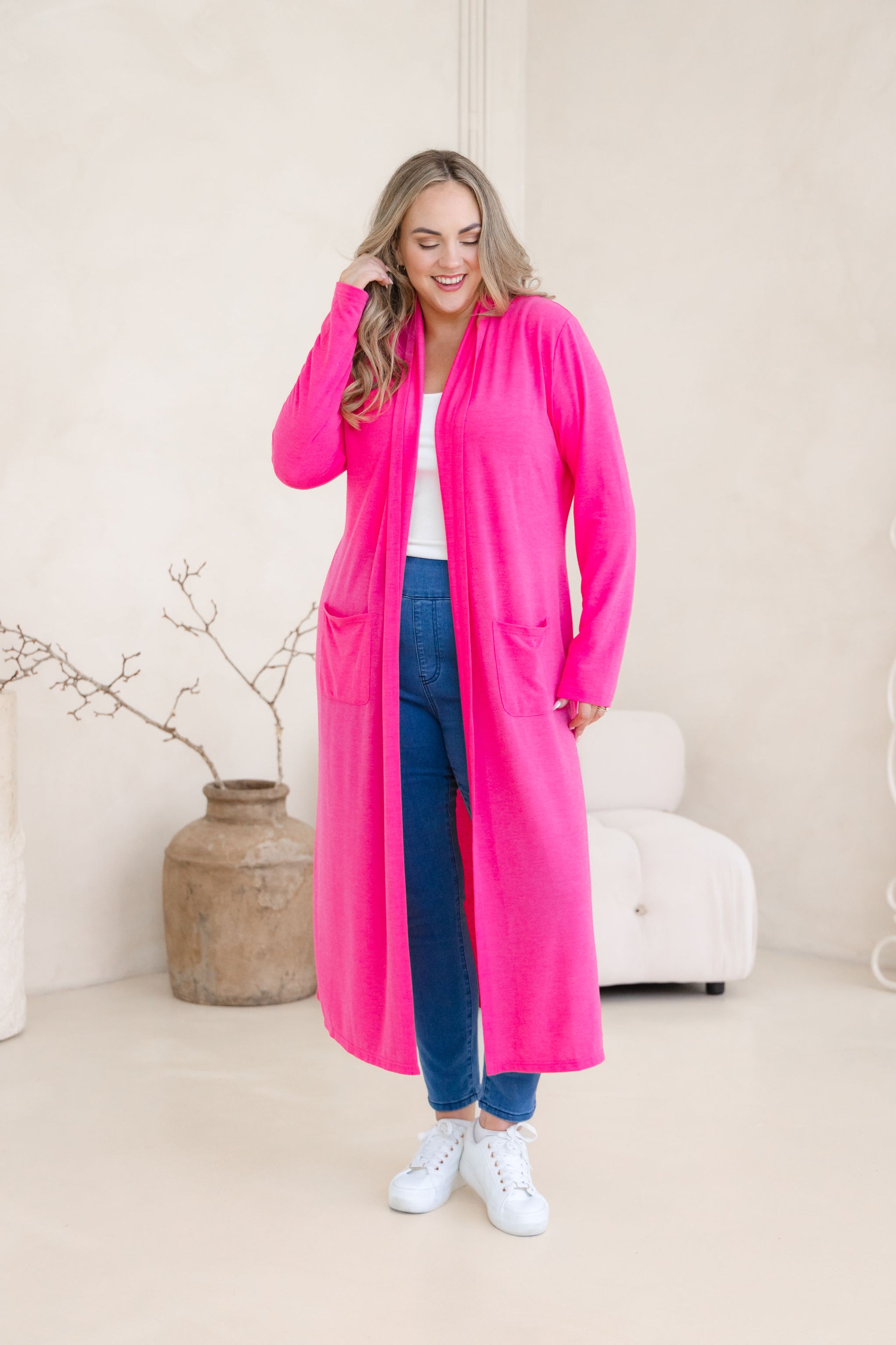 Jane Cardi Maxi Length in Hot Pink