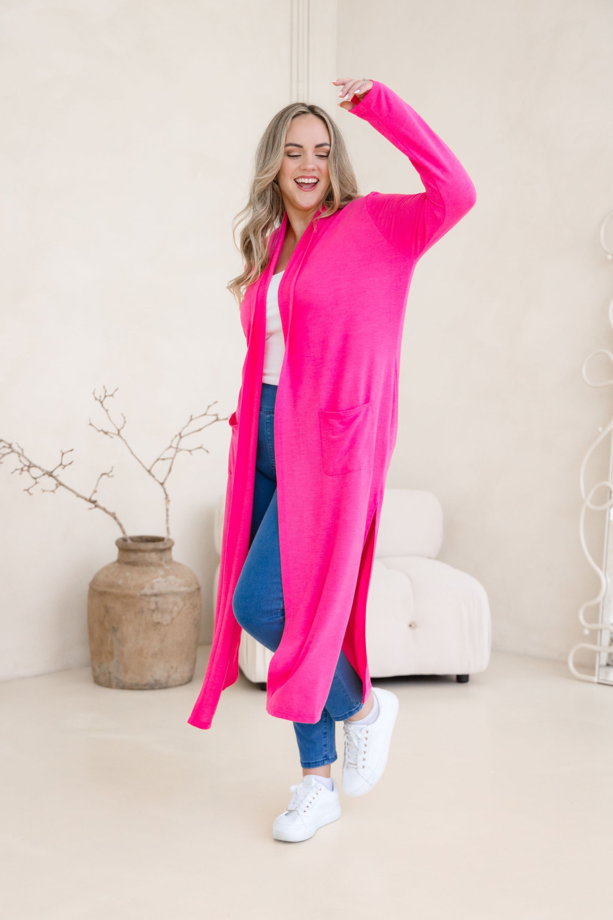 Jane Cardi Maxi Length in Hot Pink