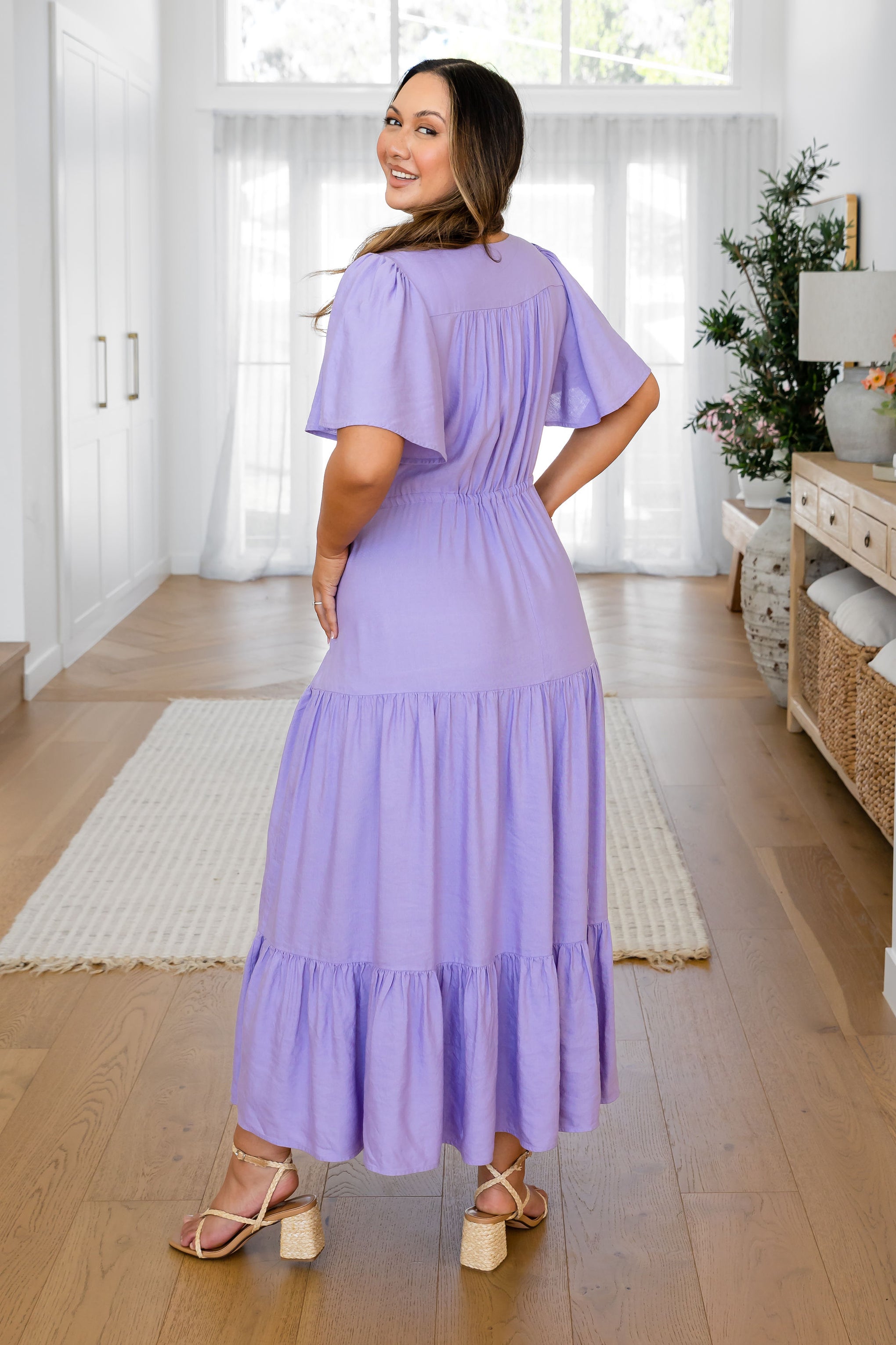 Bonnie Linen Blend Maxi Dress in Lavender