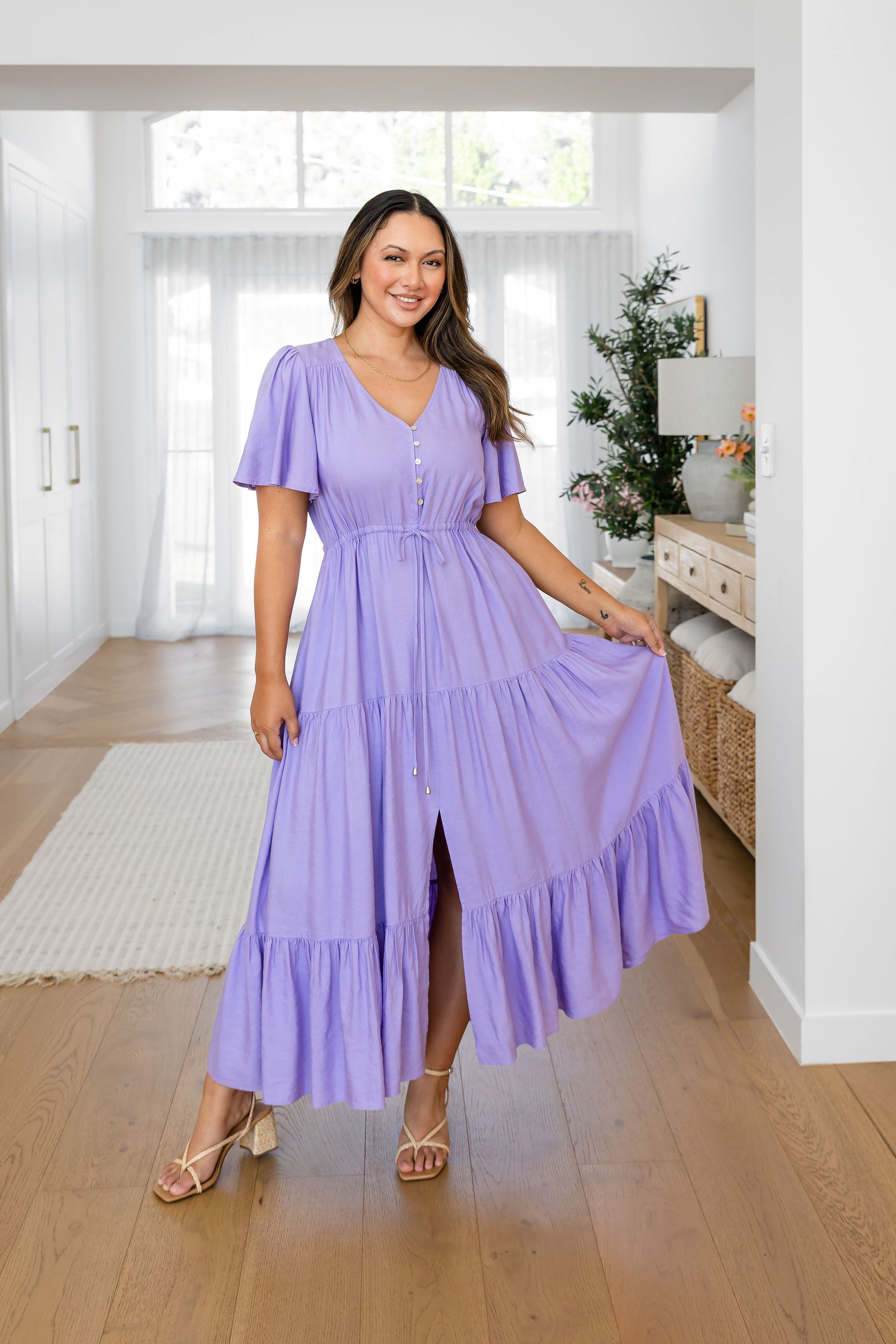 Bonnie Linen Blend Maxi Dress in Lavender