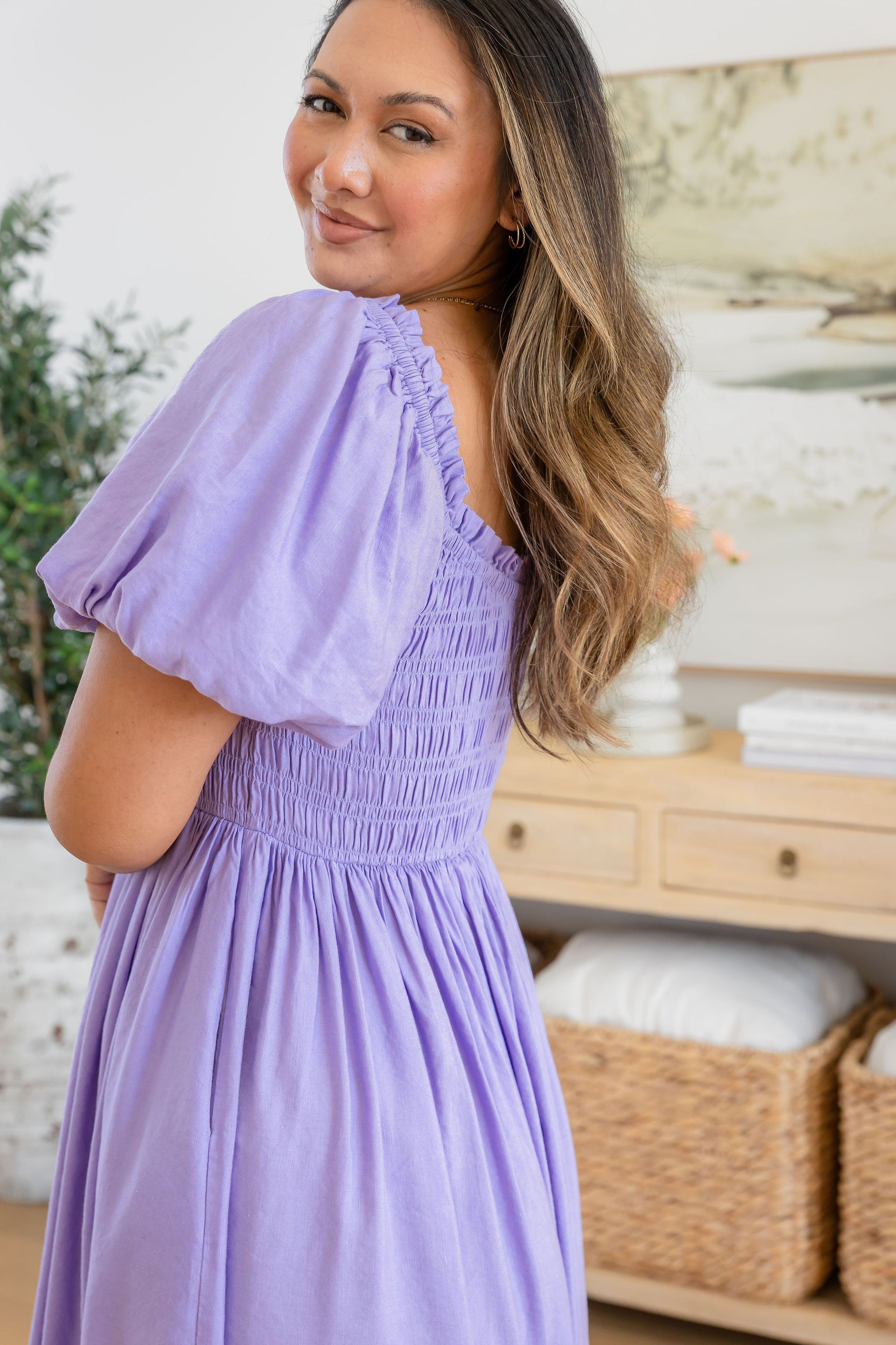 Stelle Linen Blend Dress in Lavender