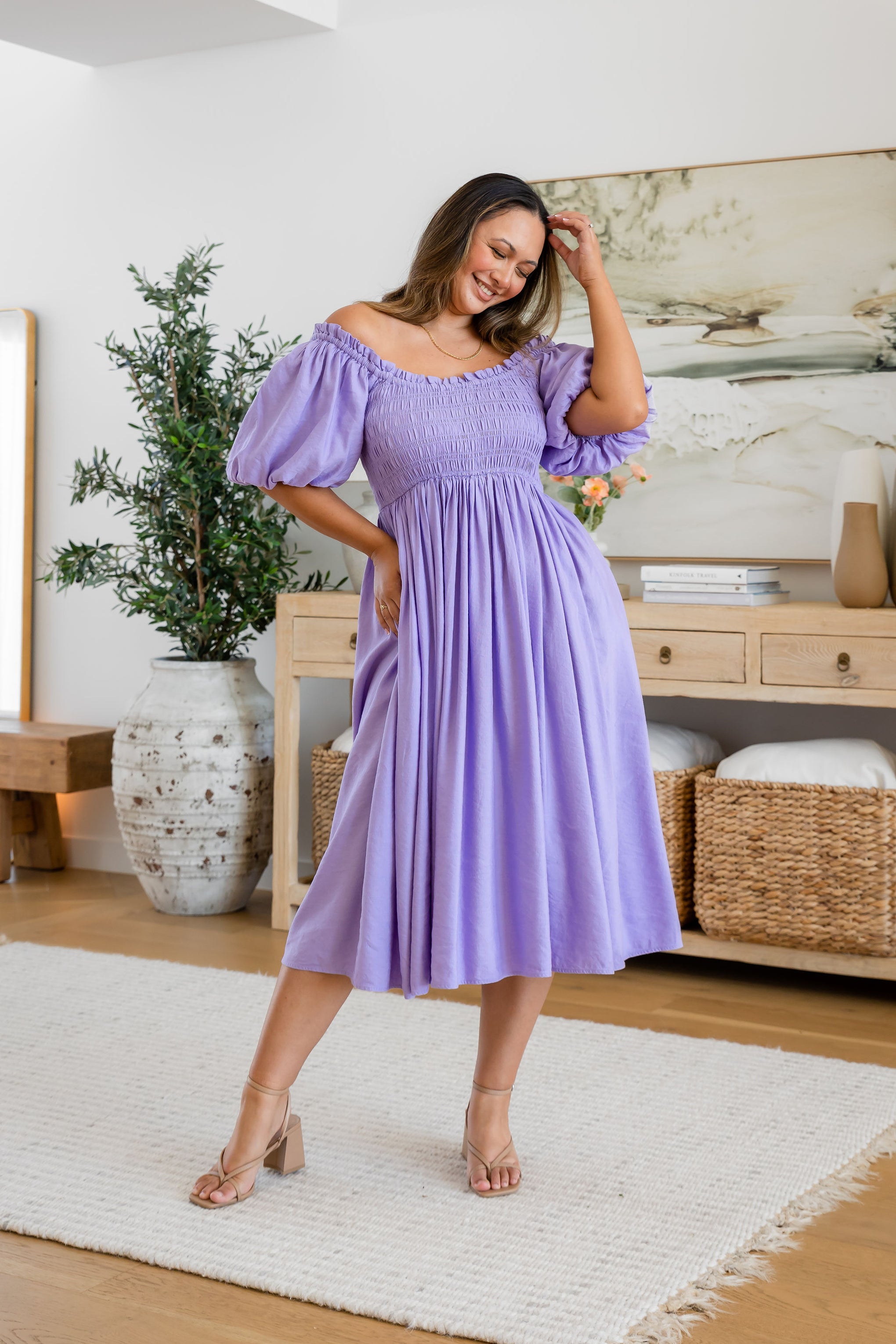 Stelle Linen Blend Dress in Lavender