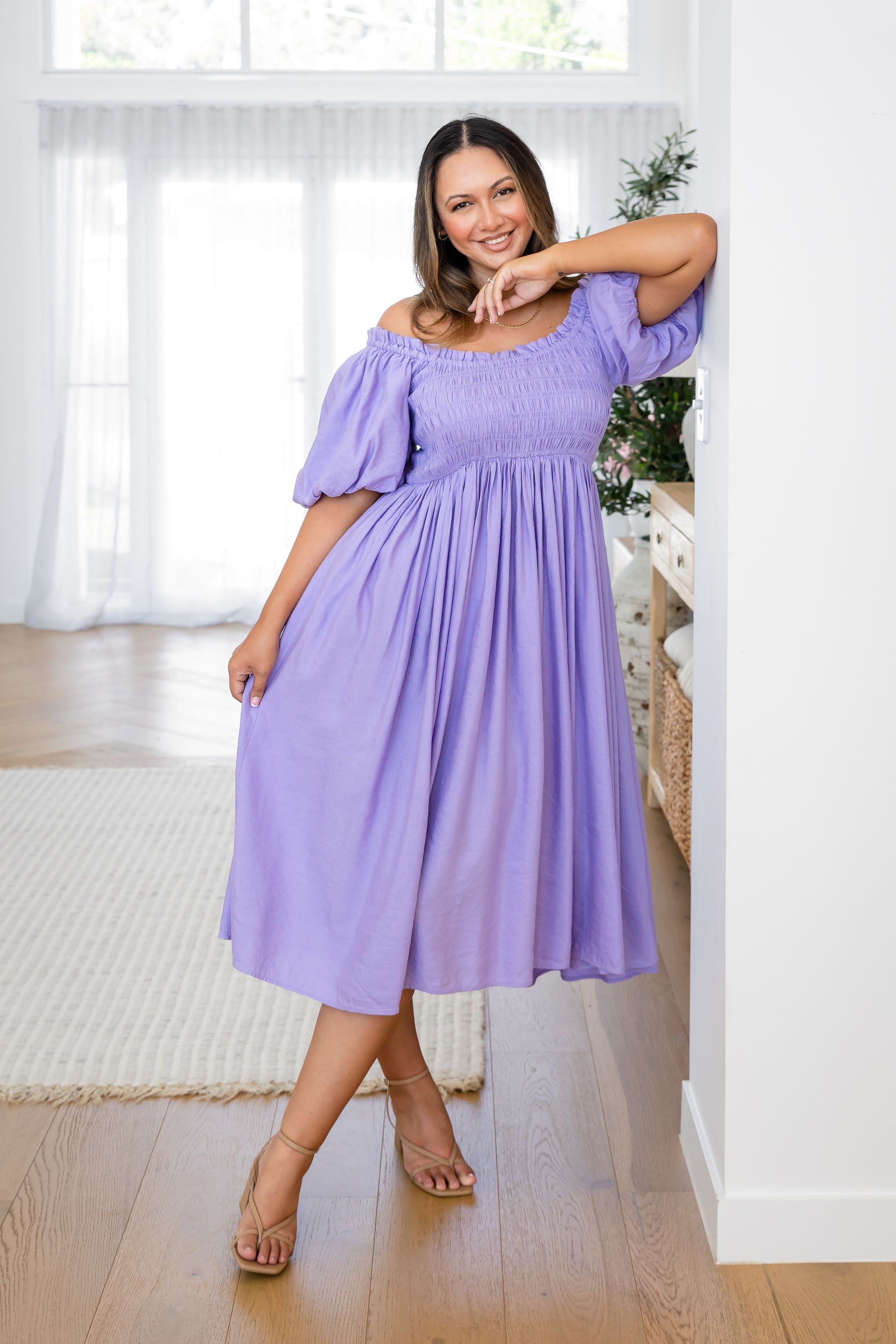 Stelle Linen Blend Dress in Lavender