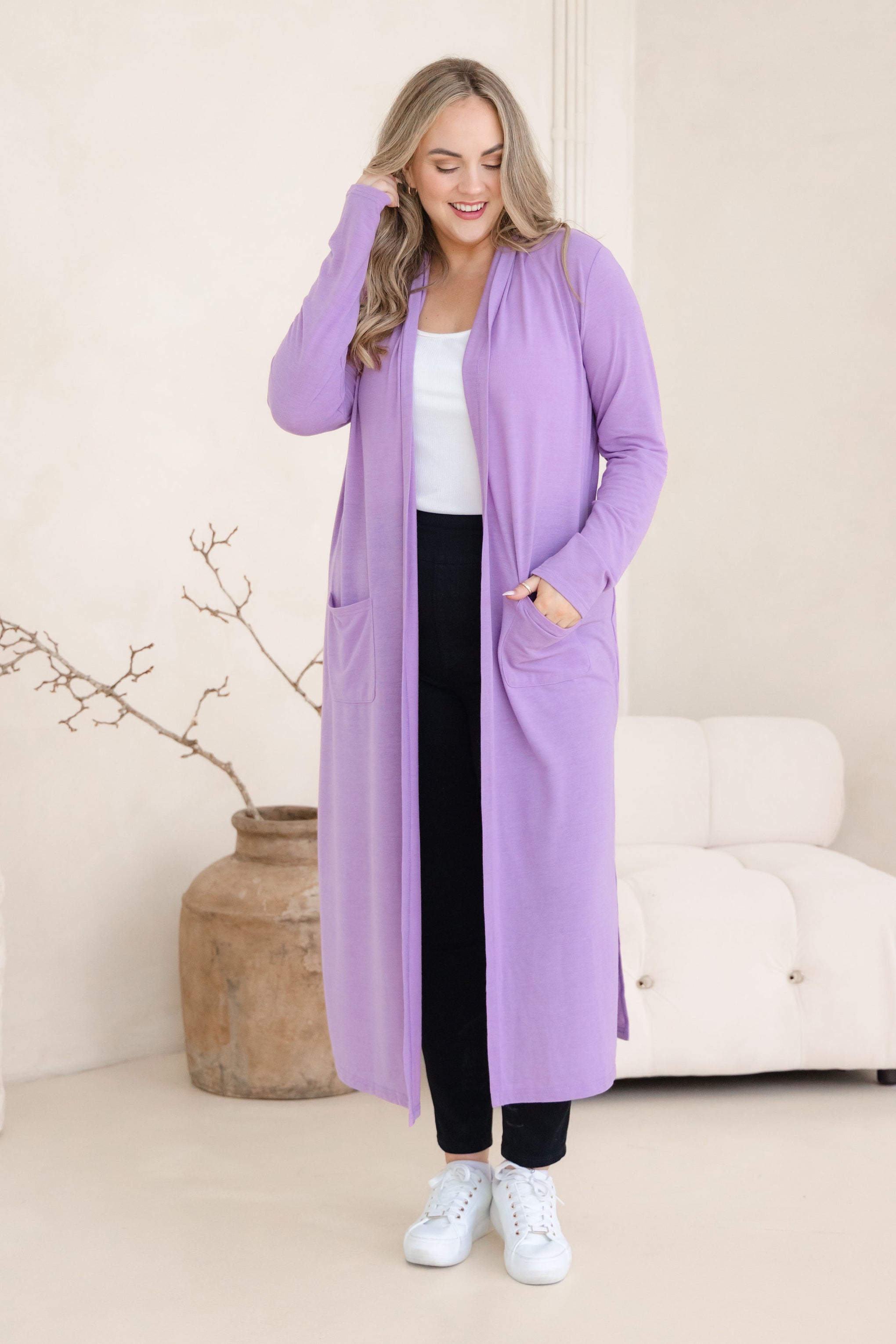 Jane Cardi Maxi Length in Lavender