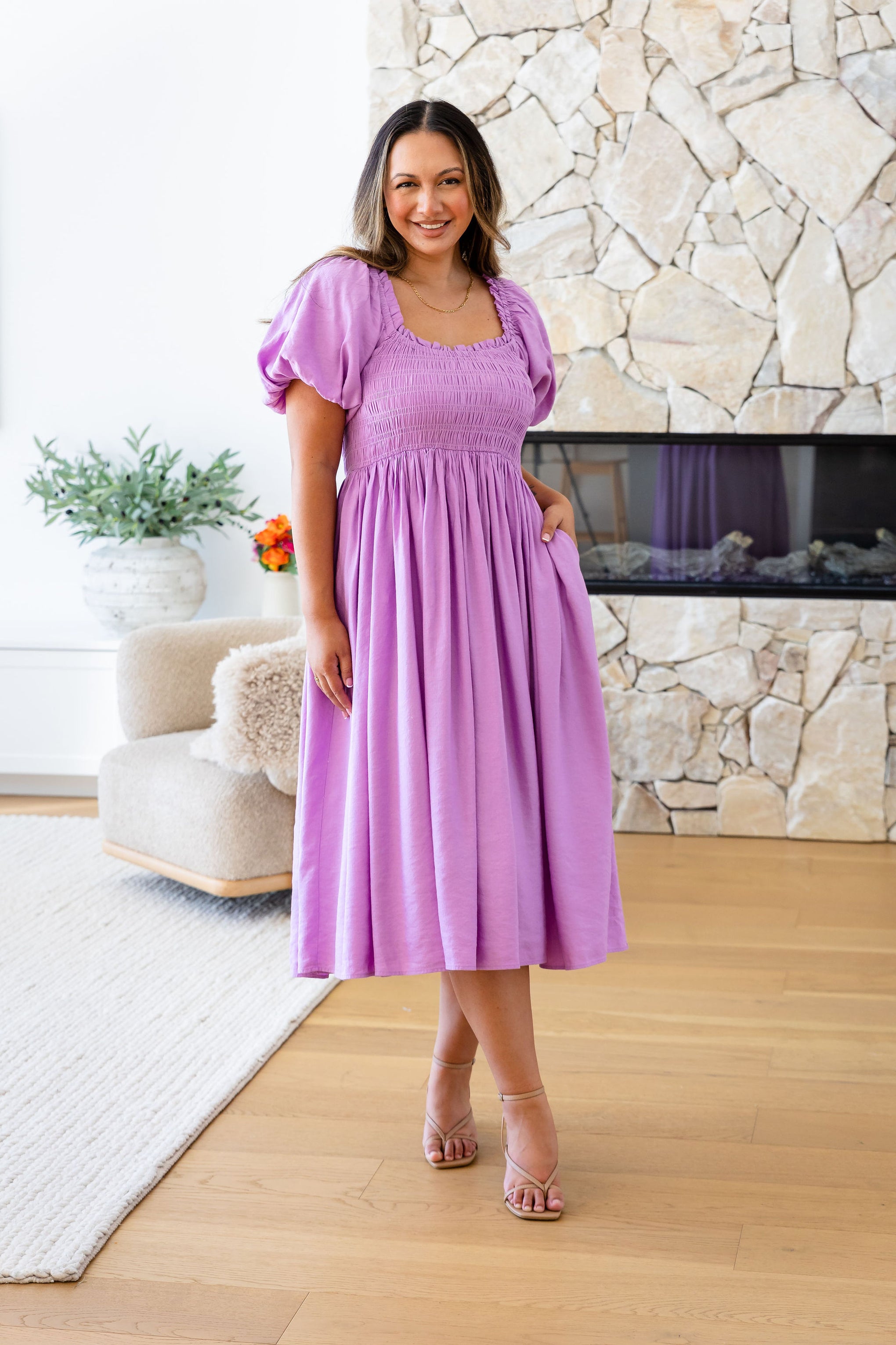 Stelle Linen Blend Midi Dress in Berry