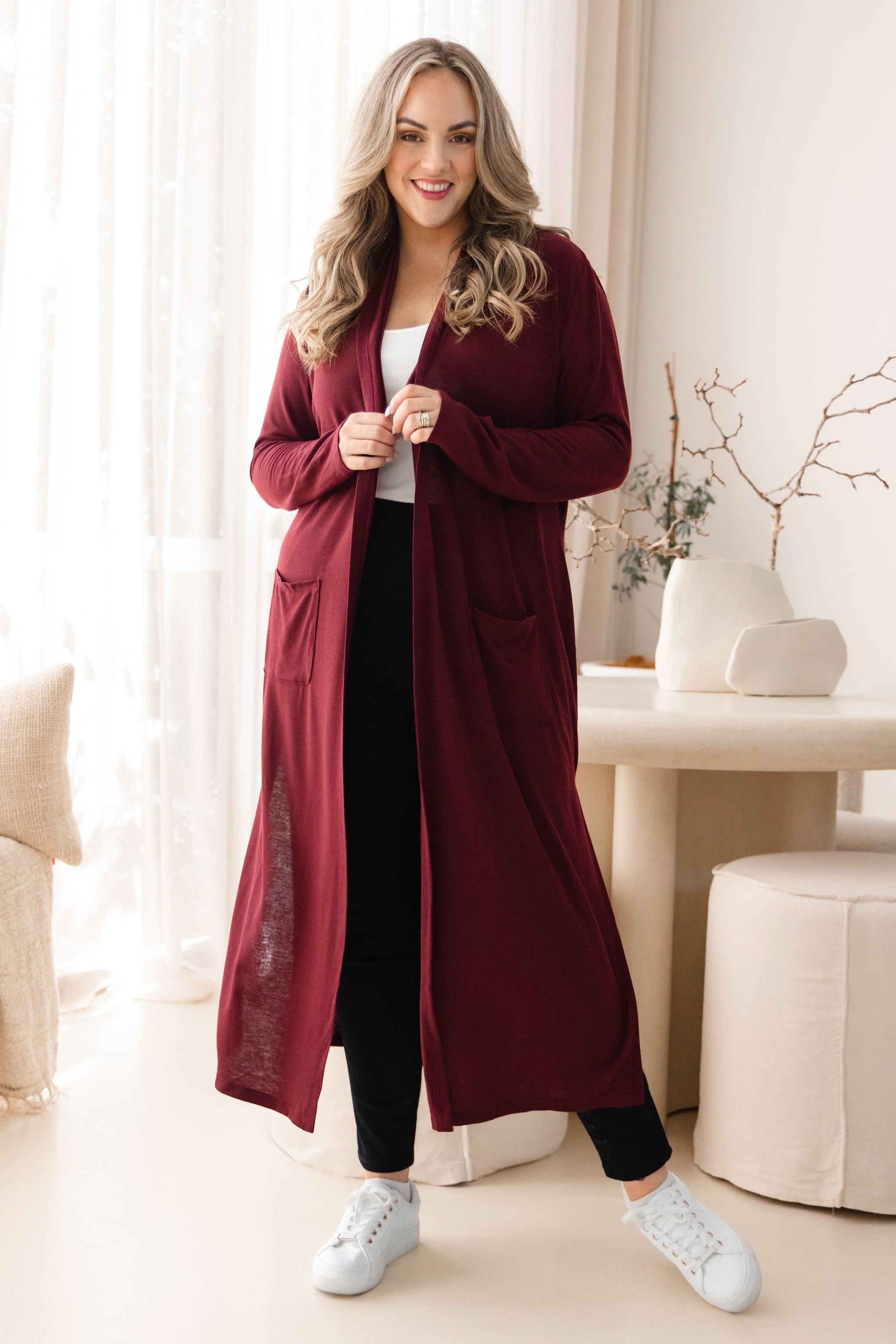 Jane Cardi Maxi Length in Burgundy