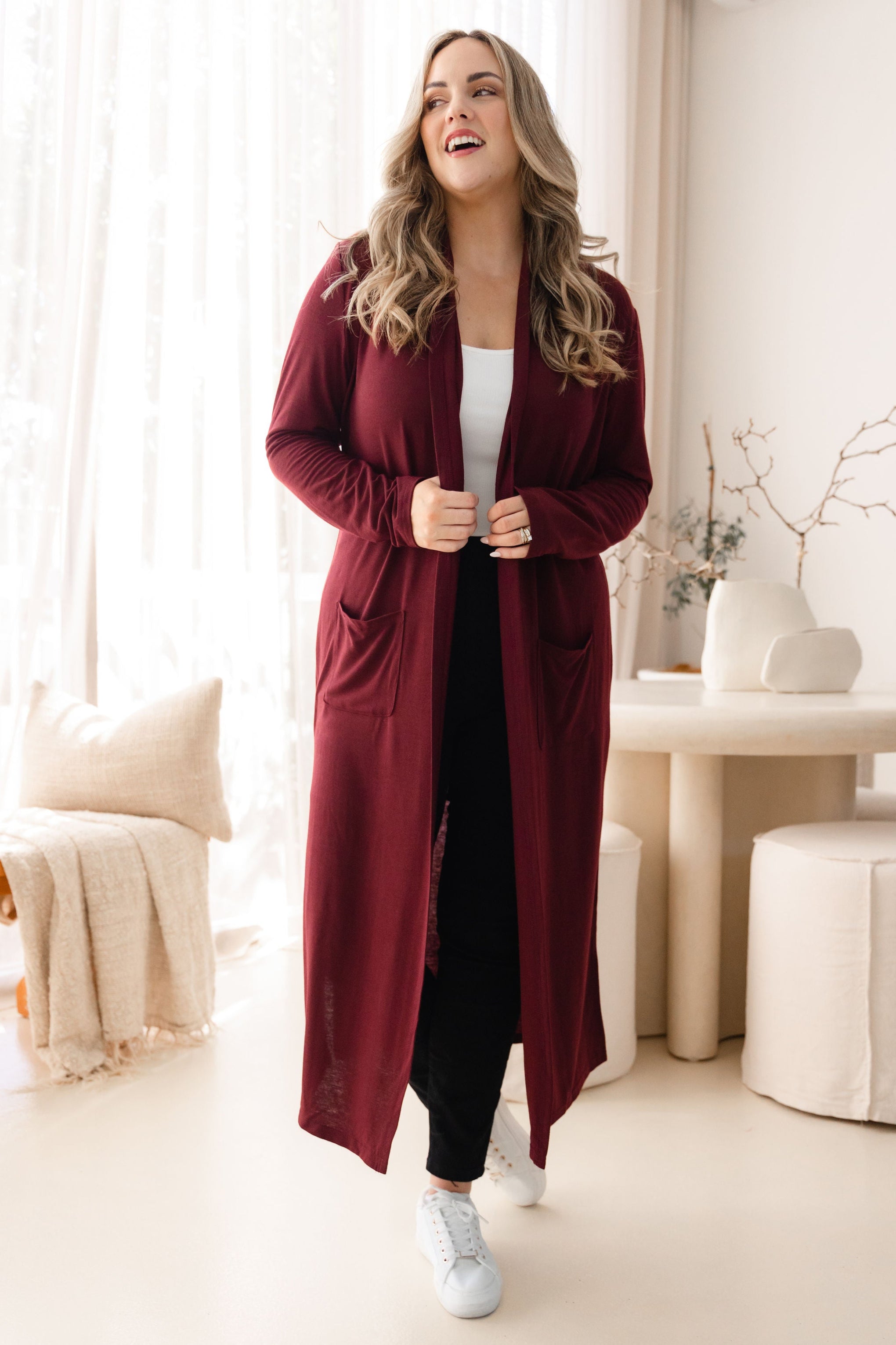 Jane Cardi Maxi Length in Burgundy