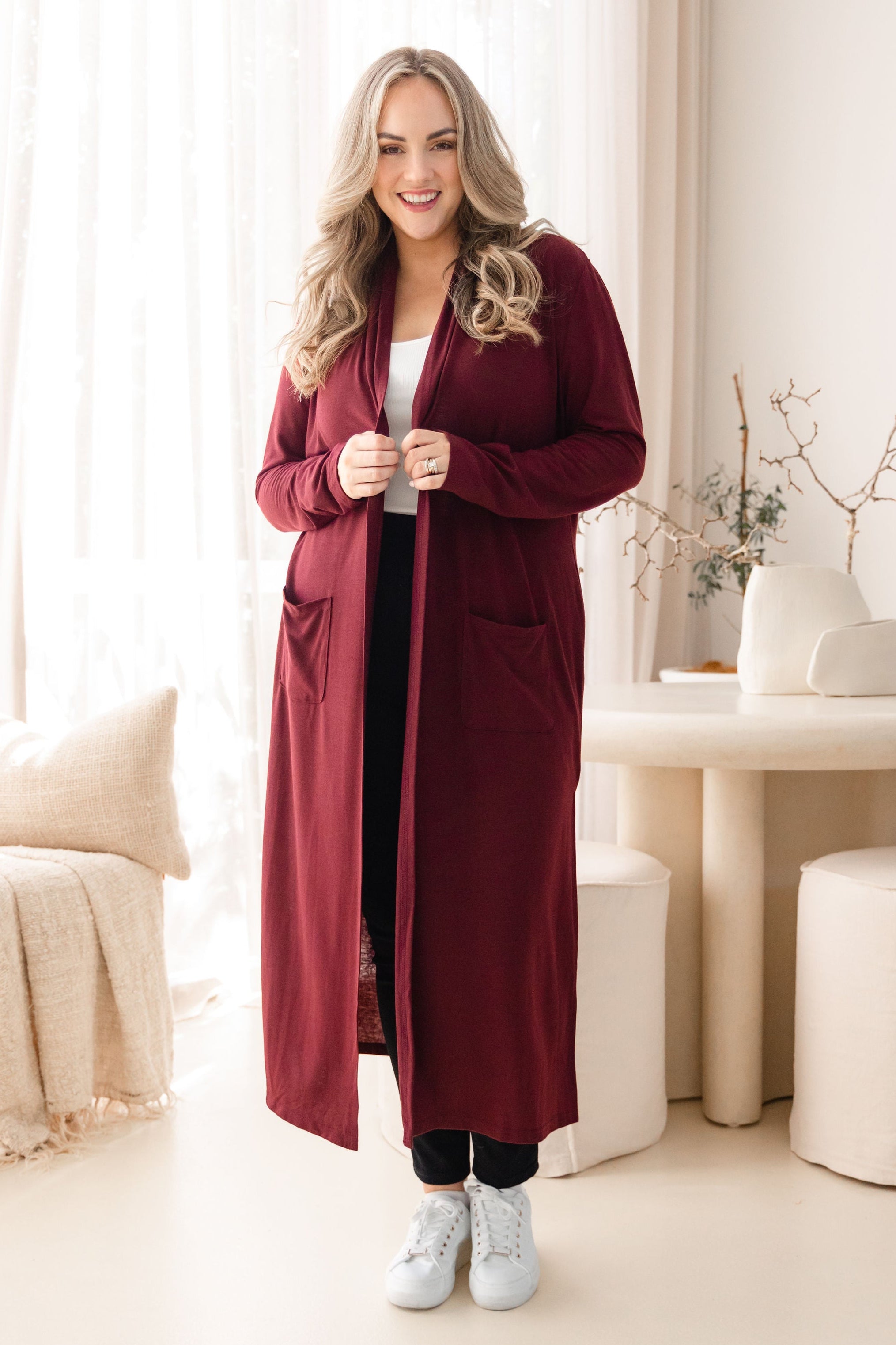 Jane Cardi Maxi Length in Burgundy
