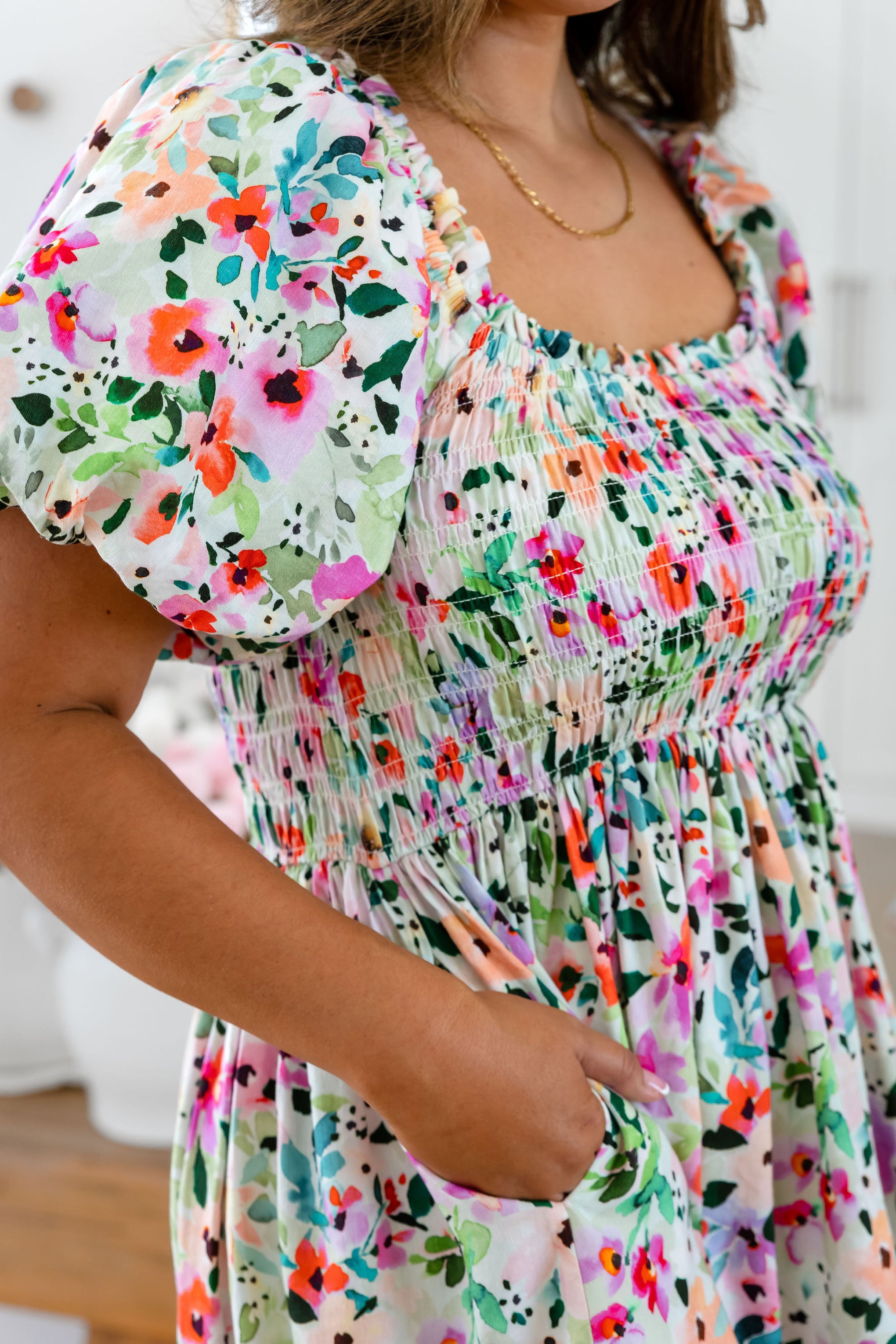 Stelle Linen Blend Midi Dress in Rose Fleur