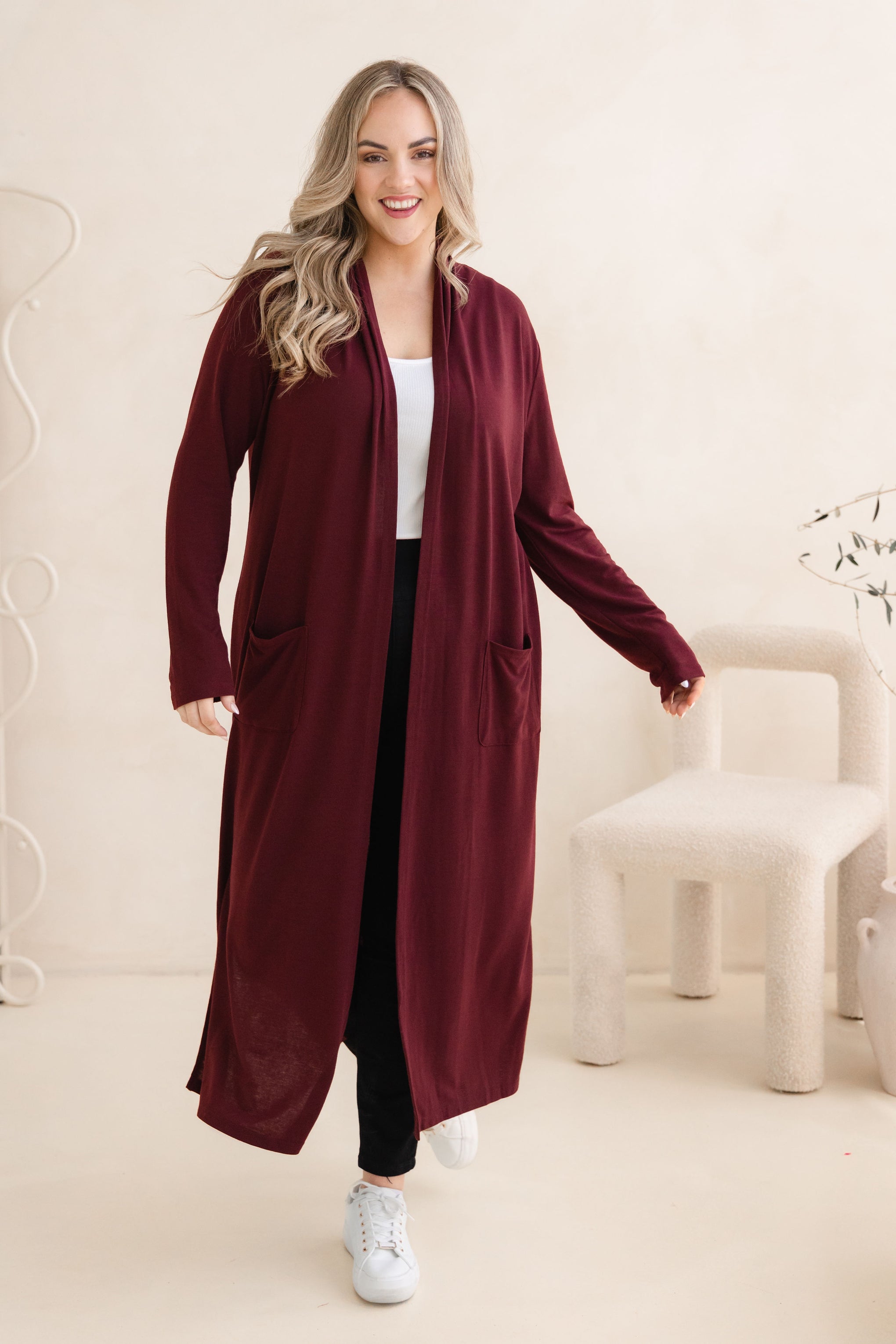 Jane Cardi Maxi Length in Burgundy