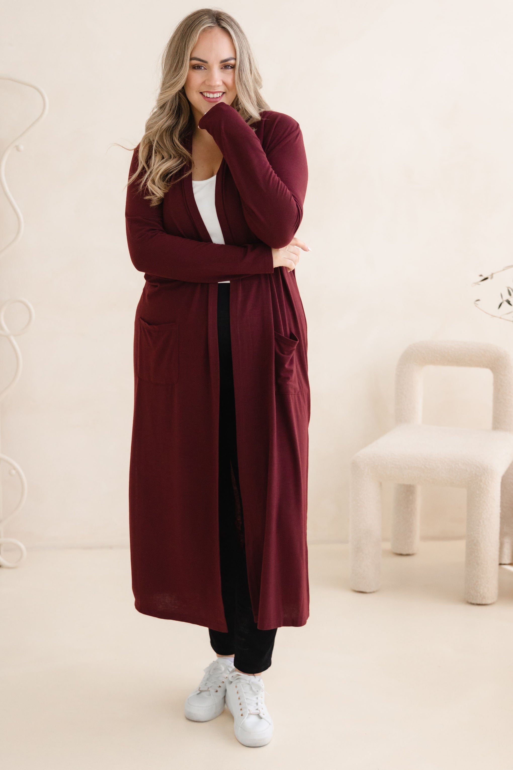 Jane Cardi Maxi Length in Burgundy