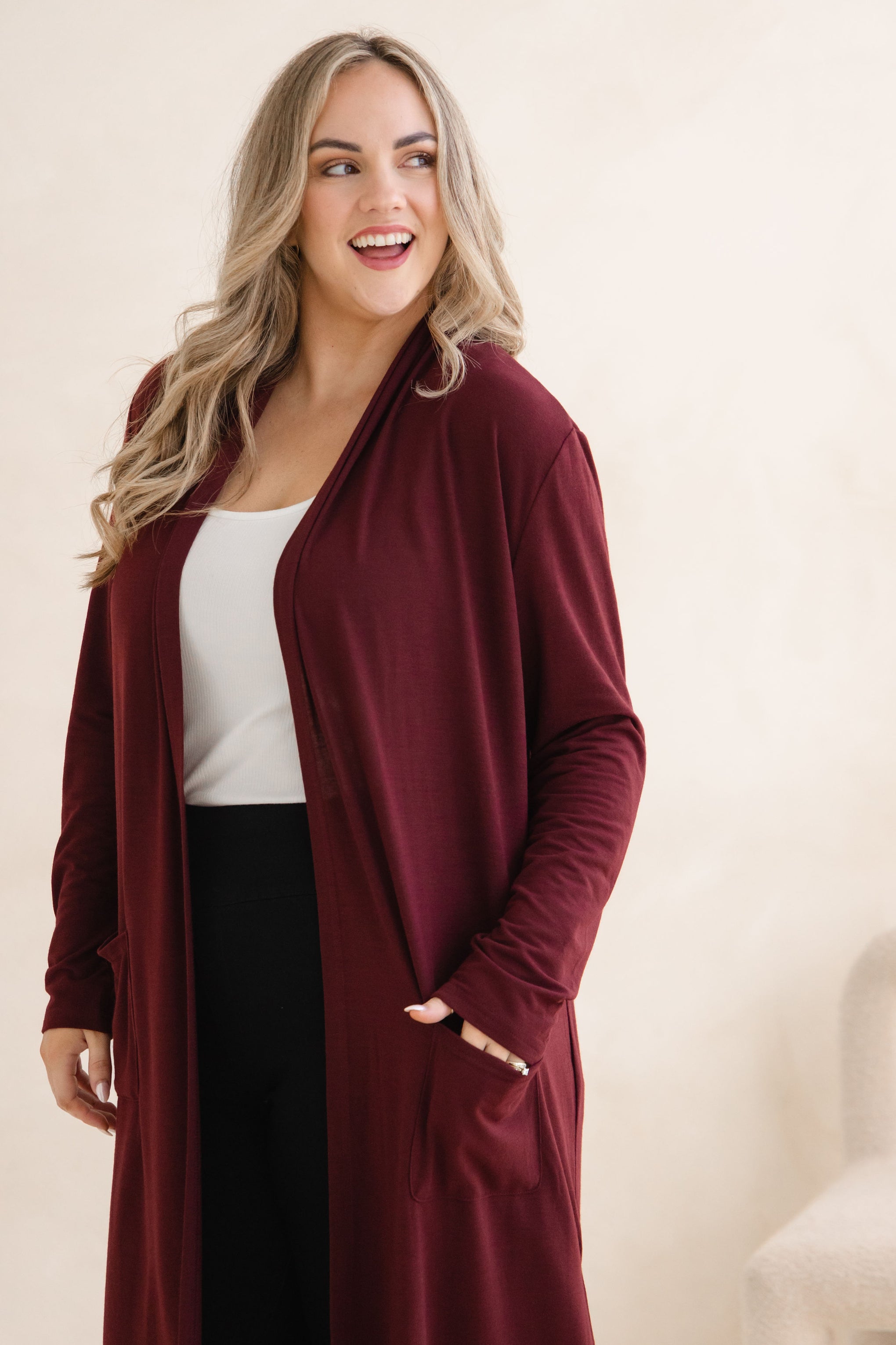 Jane Cardi Maxi Length in Burgundy