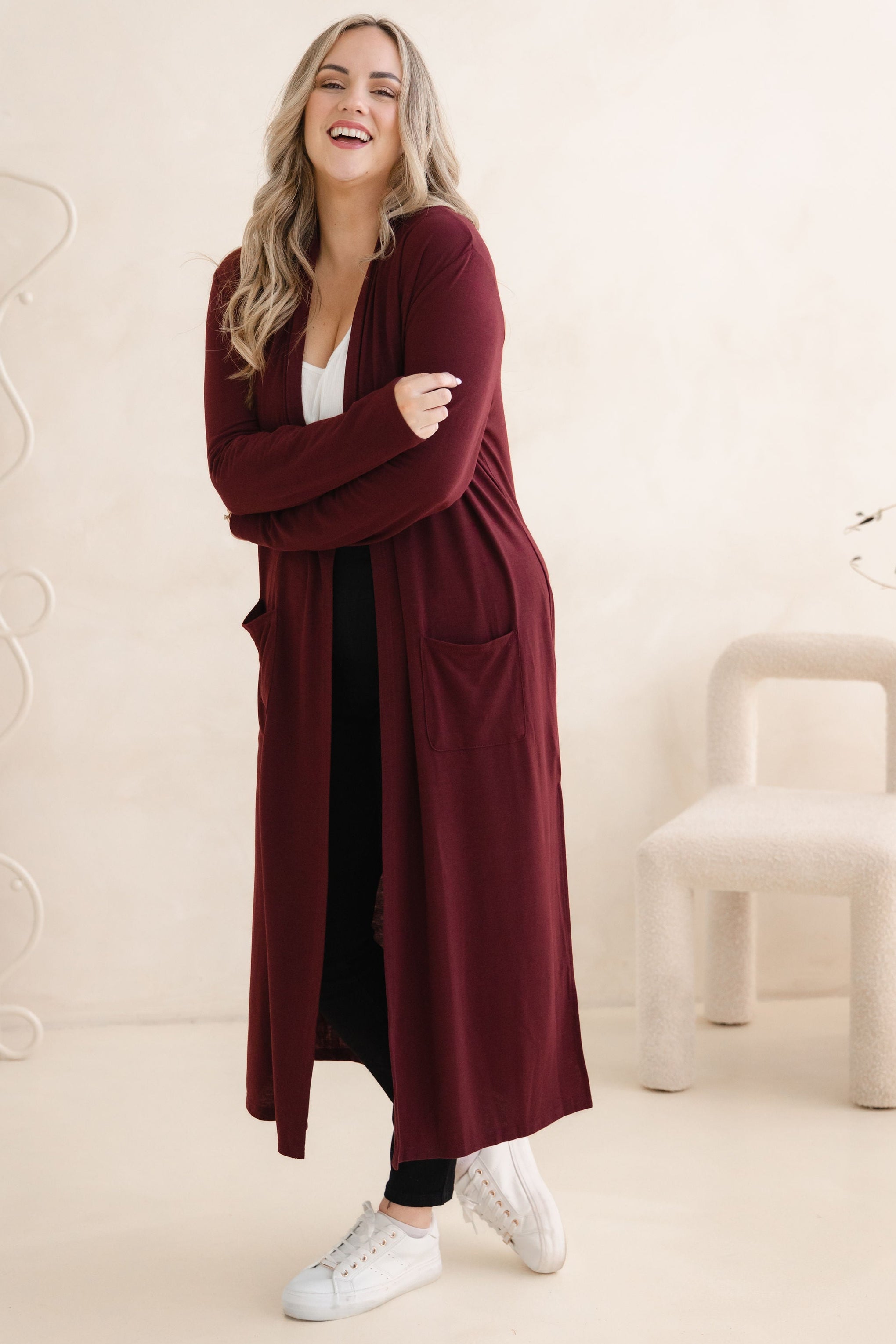 Jane Cardi Maxi Length in Burgundy