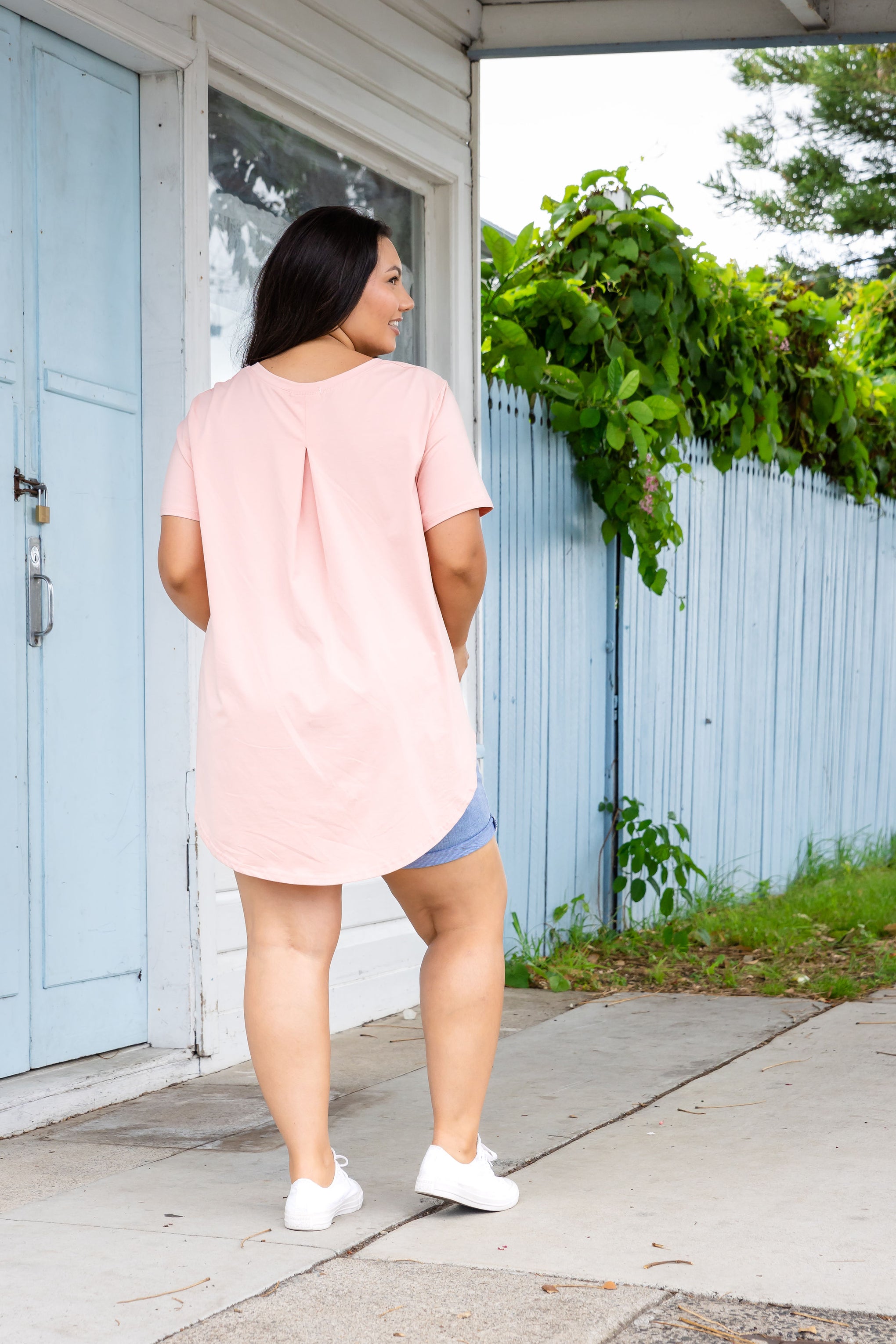 Macey Hi-Low Tee in Blush Pink