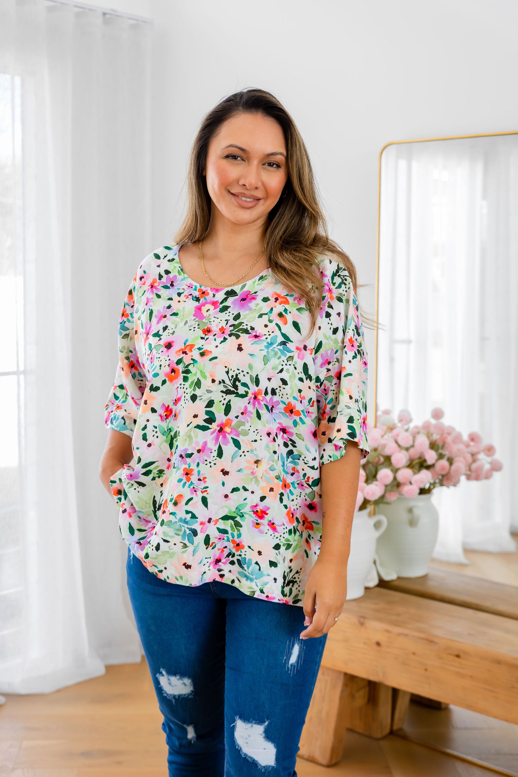 Julia Linen Blend Top in Rose Fleur