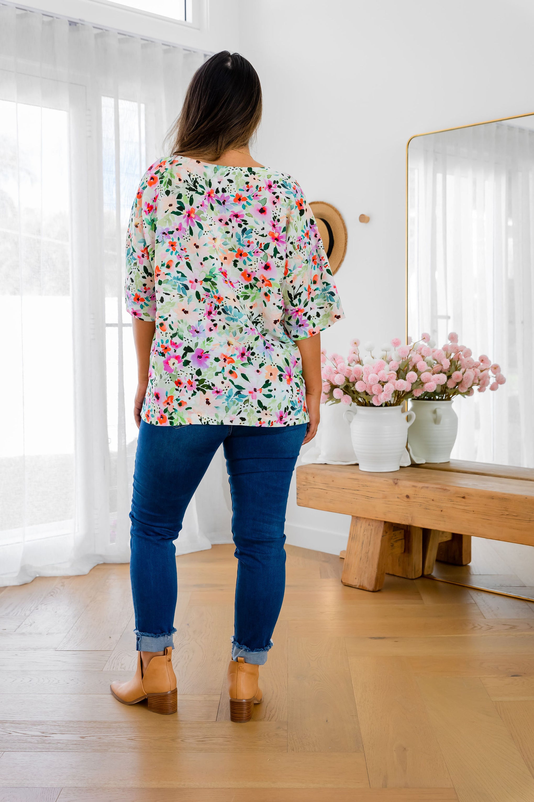 Julia Linen Blend Top in Rose Fleur