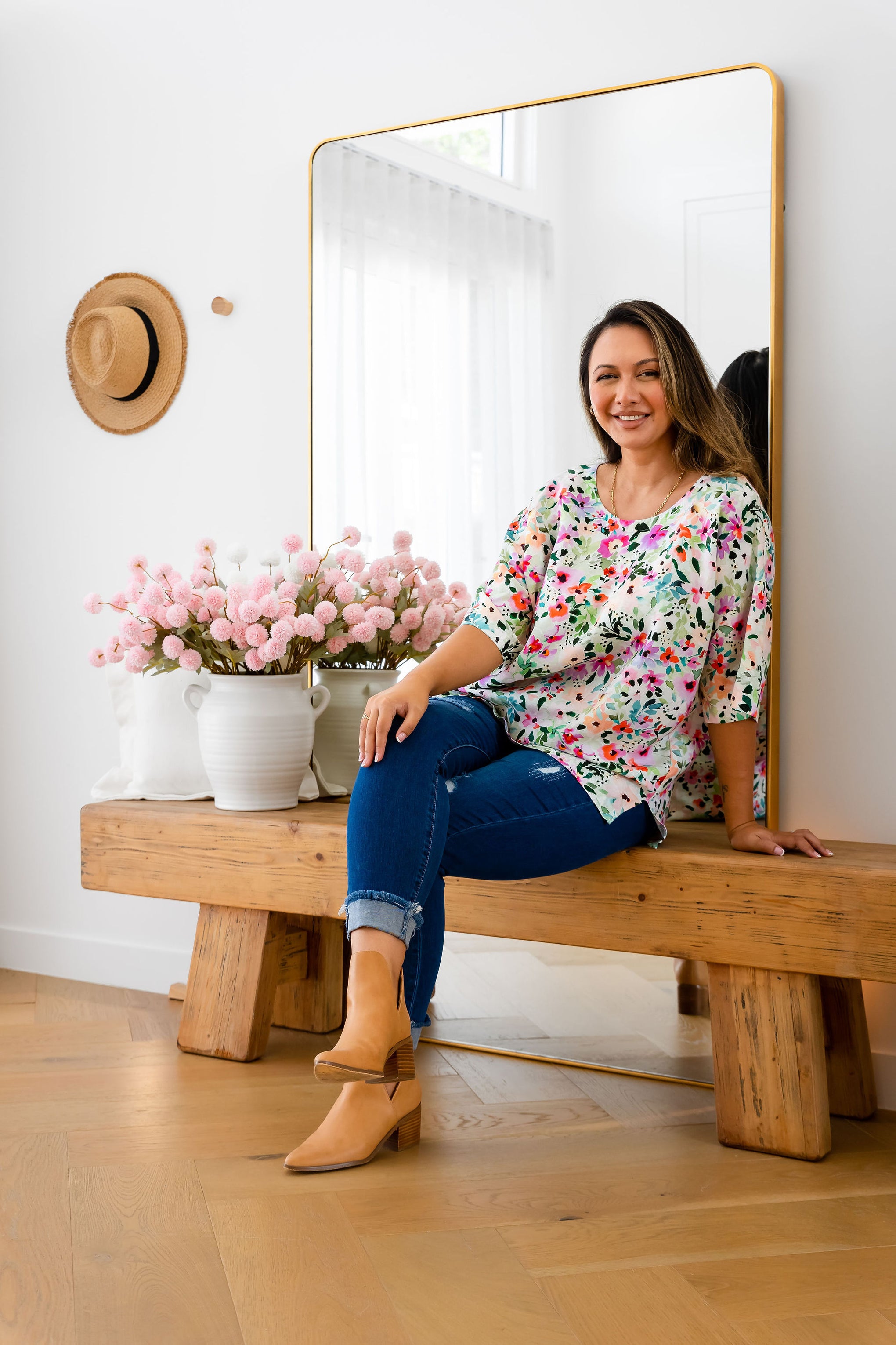 Julia Linen Blend Top in Rose Fleur