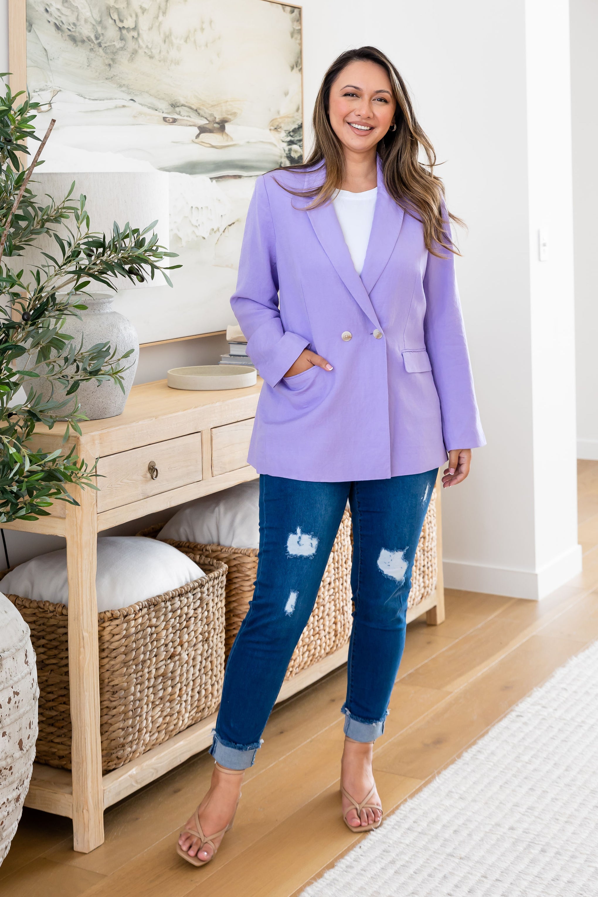 Tammy Linen Blend Blazer in Lavender