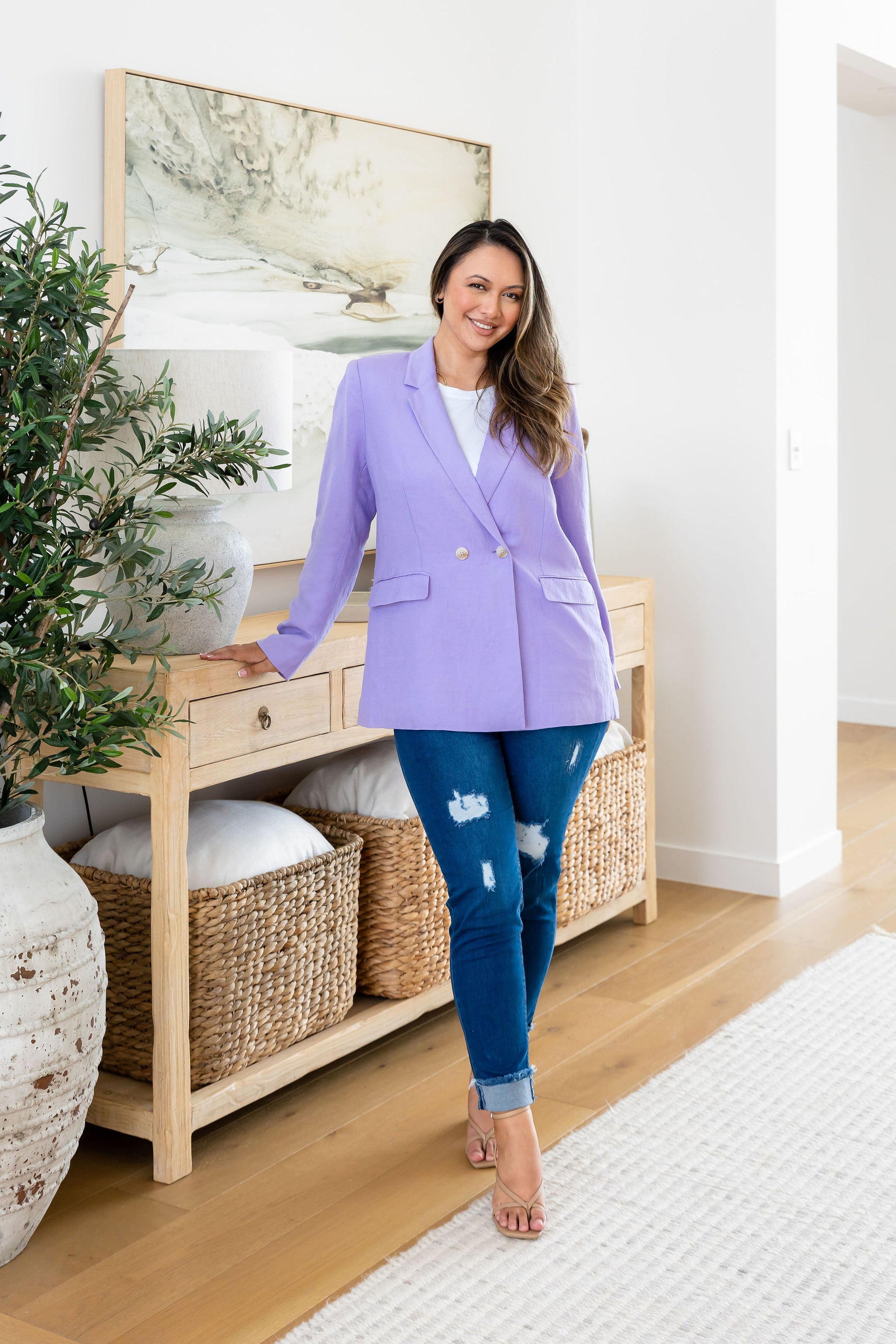 Tammy Linen Blend Blazer in Lavender