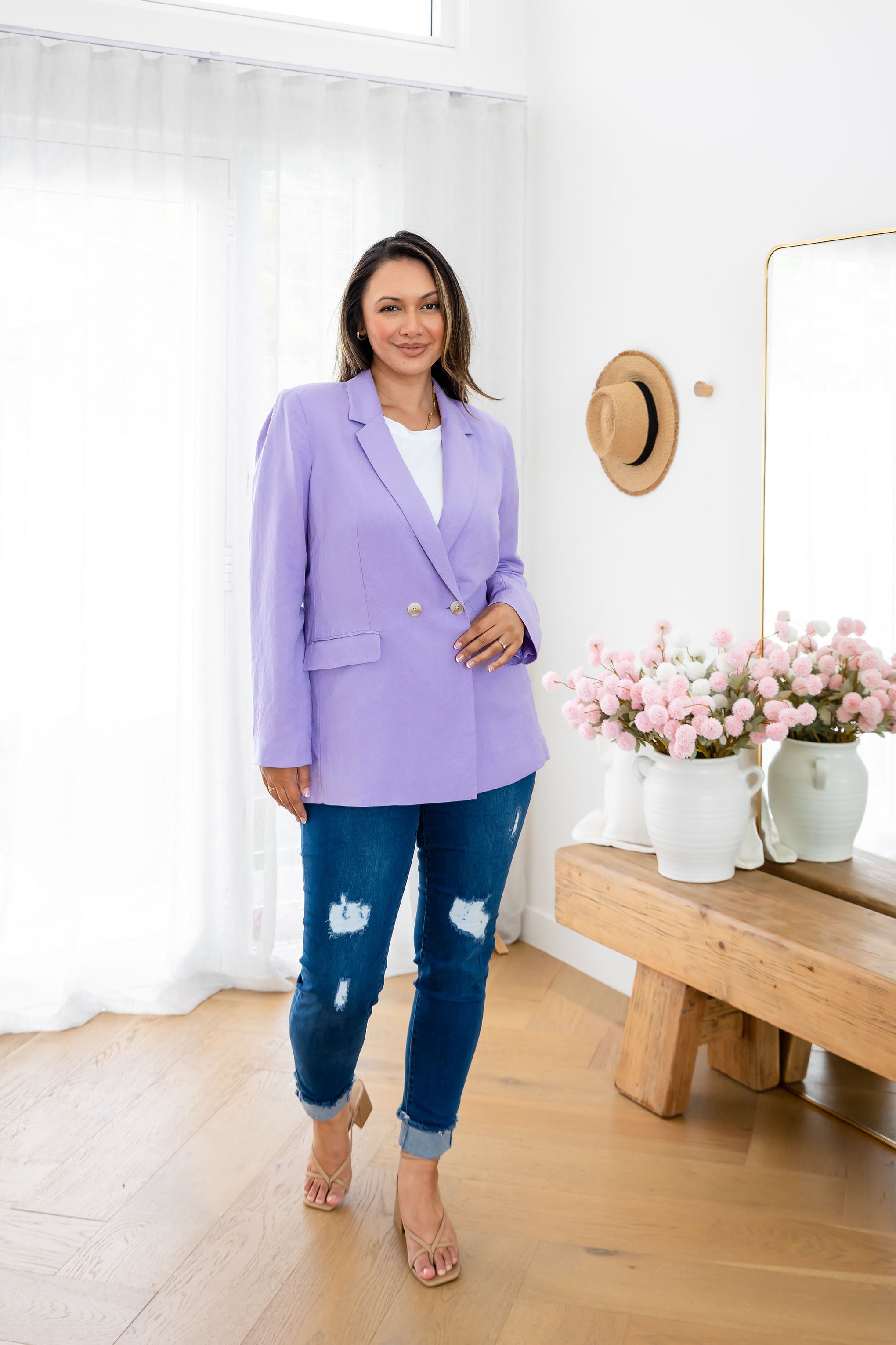 Tammy Linen Blend Blazer in Lavender