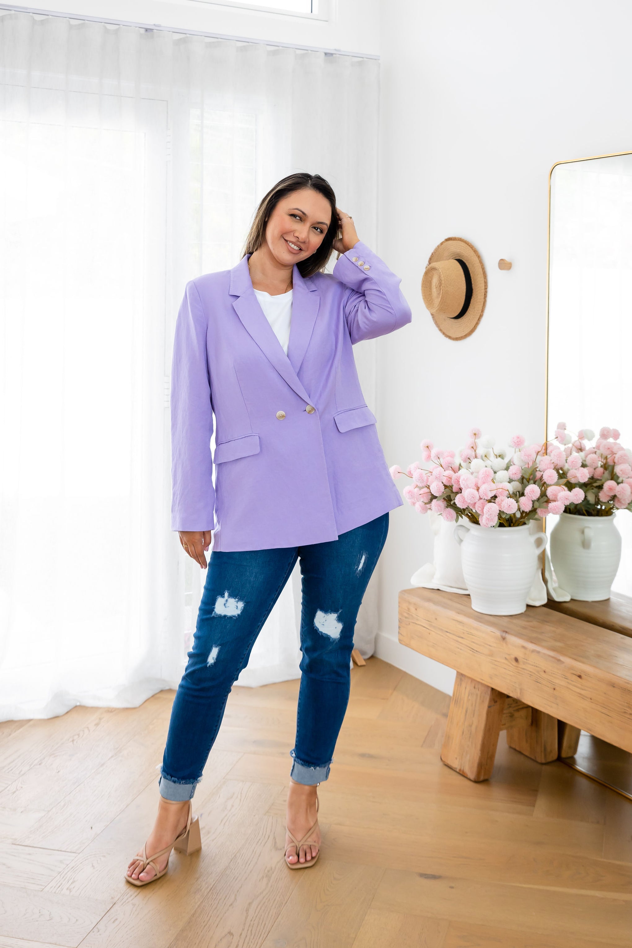 Tammy Linen Blend Blazer in Lavender