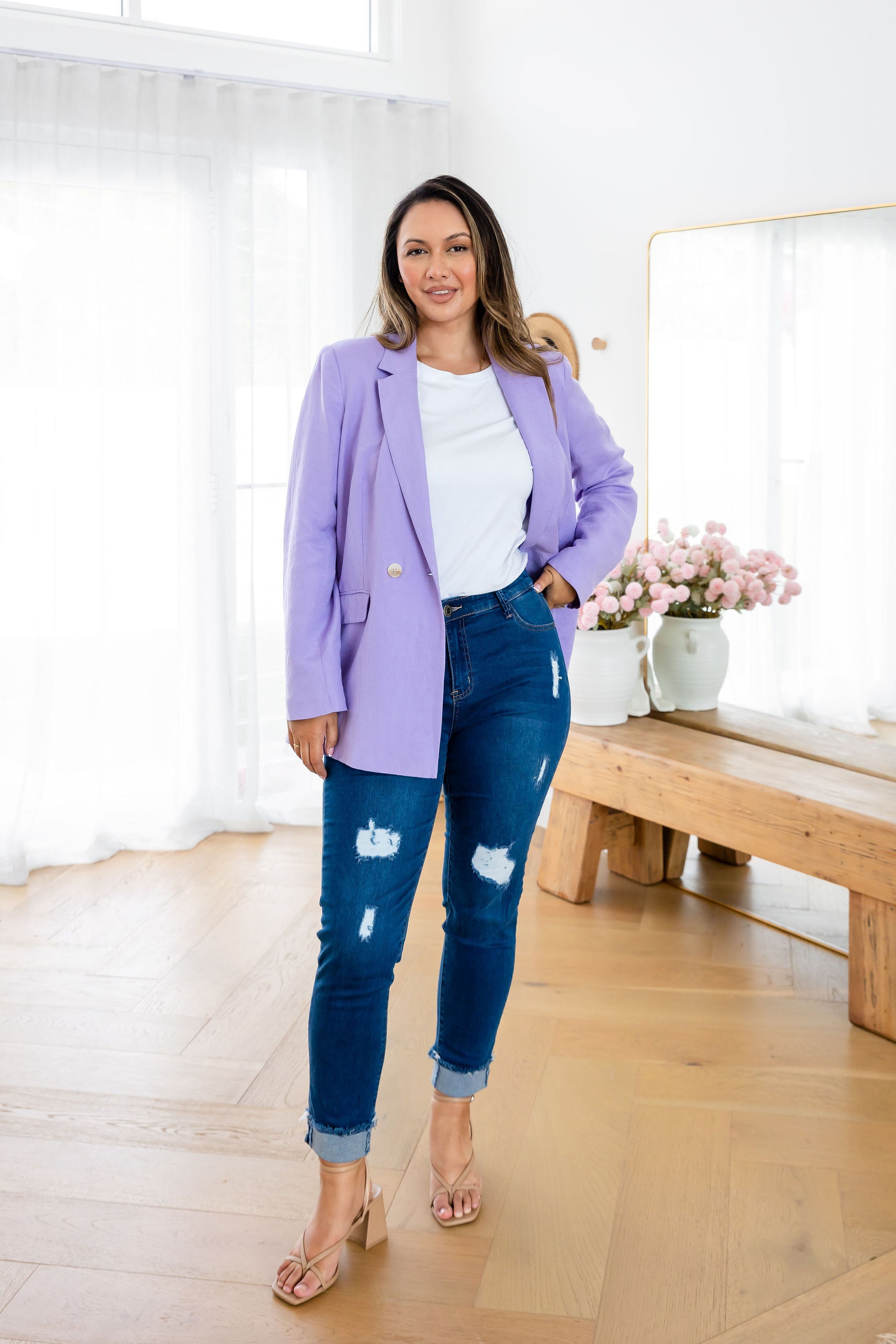 Tammy Linen Blend Blazer in Lavender