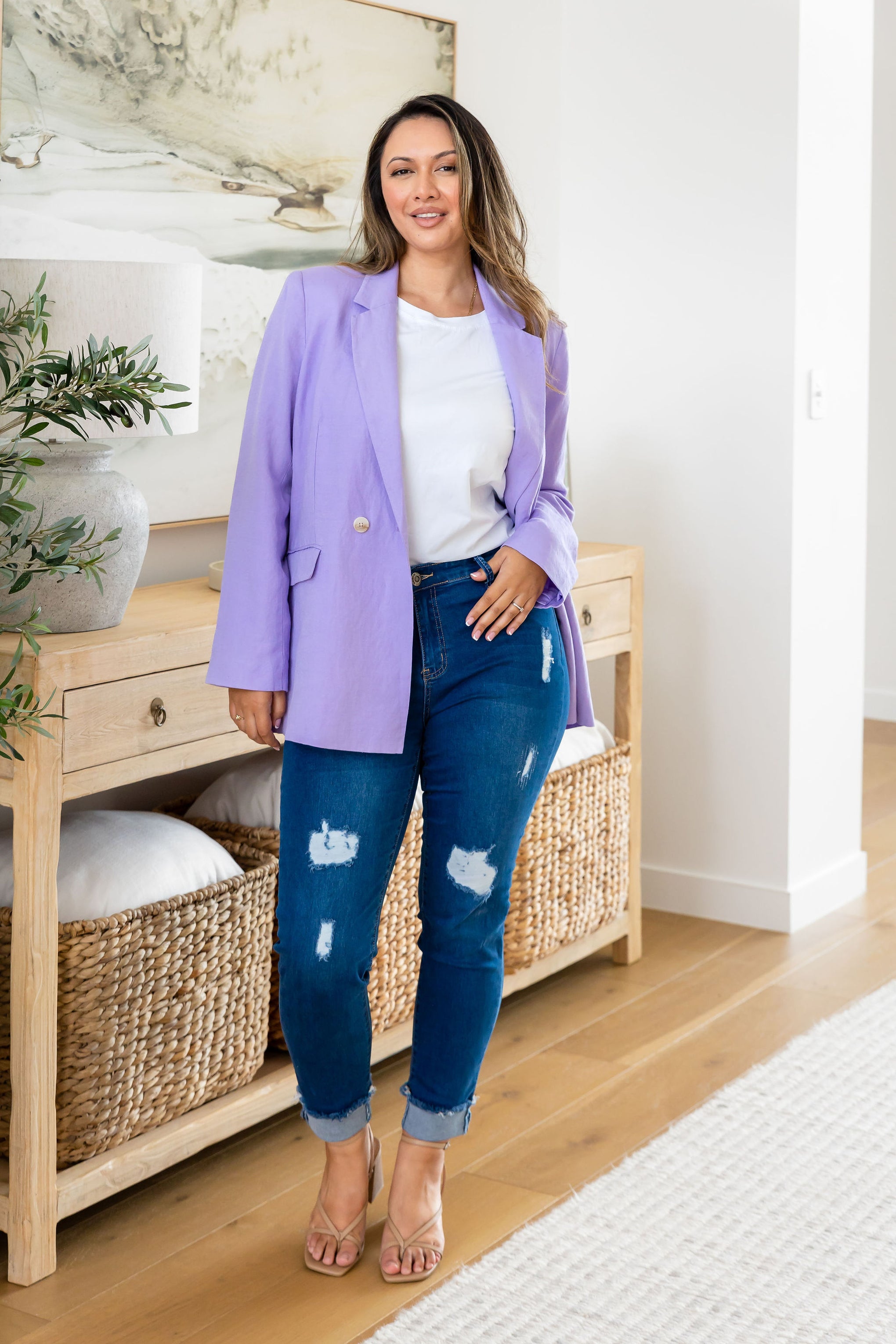 Tammy Linen Blend Blazer in Lavender