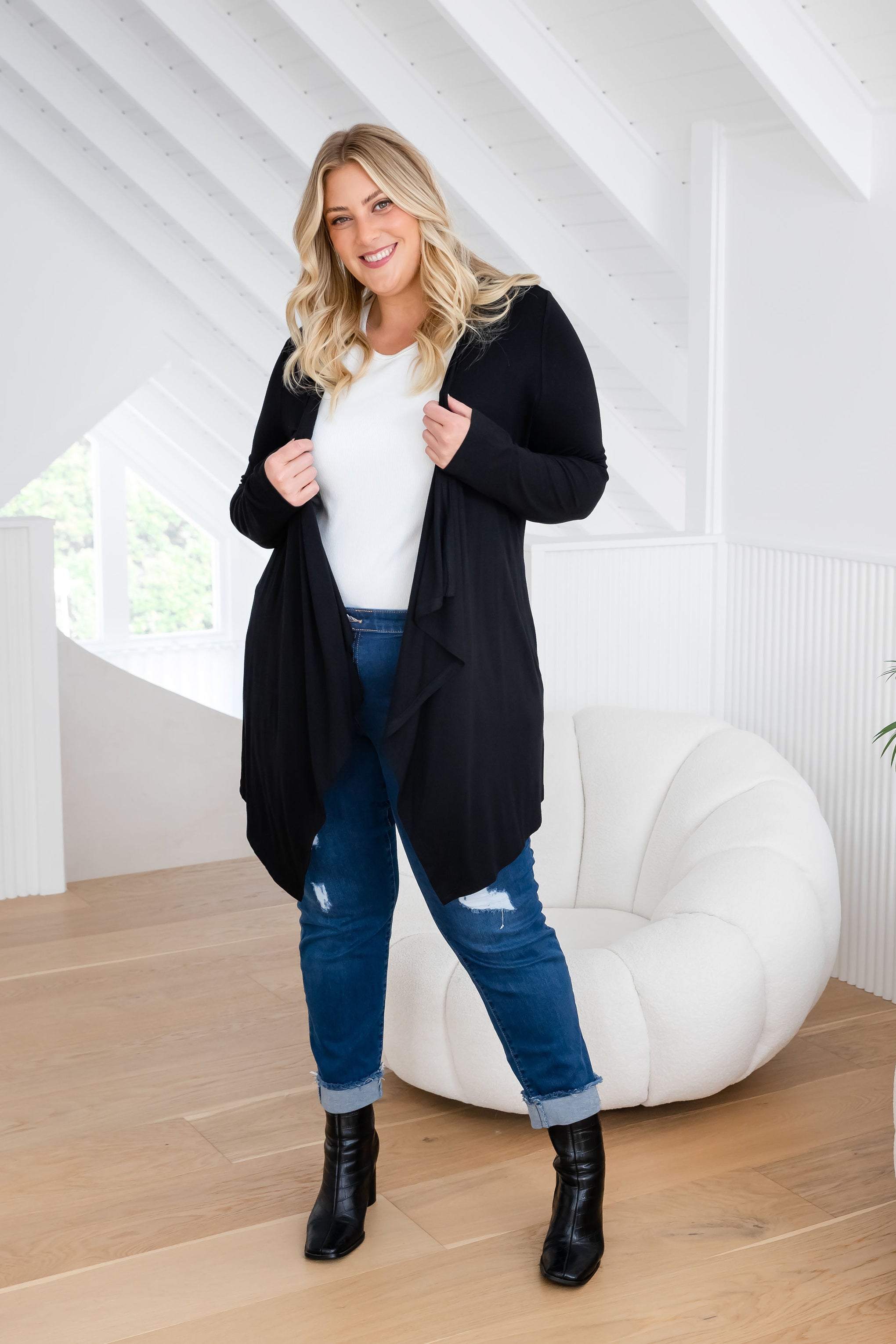 Penelope Waterfall Modal Cardi in Black