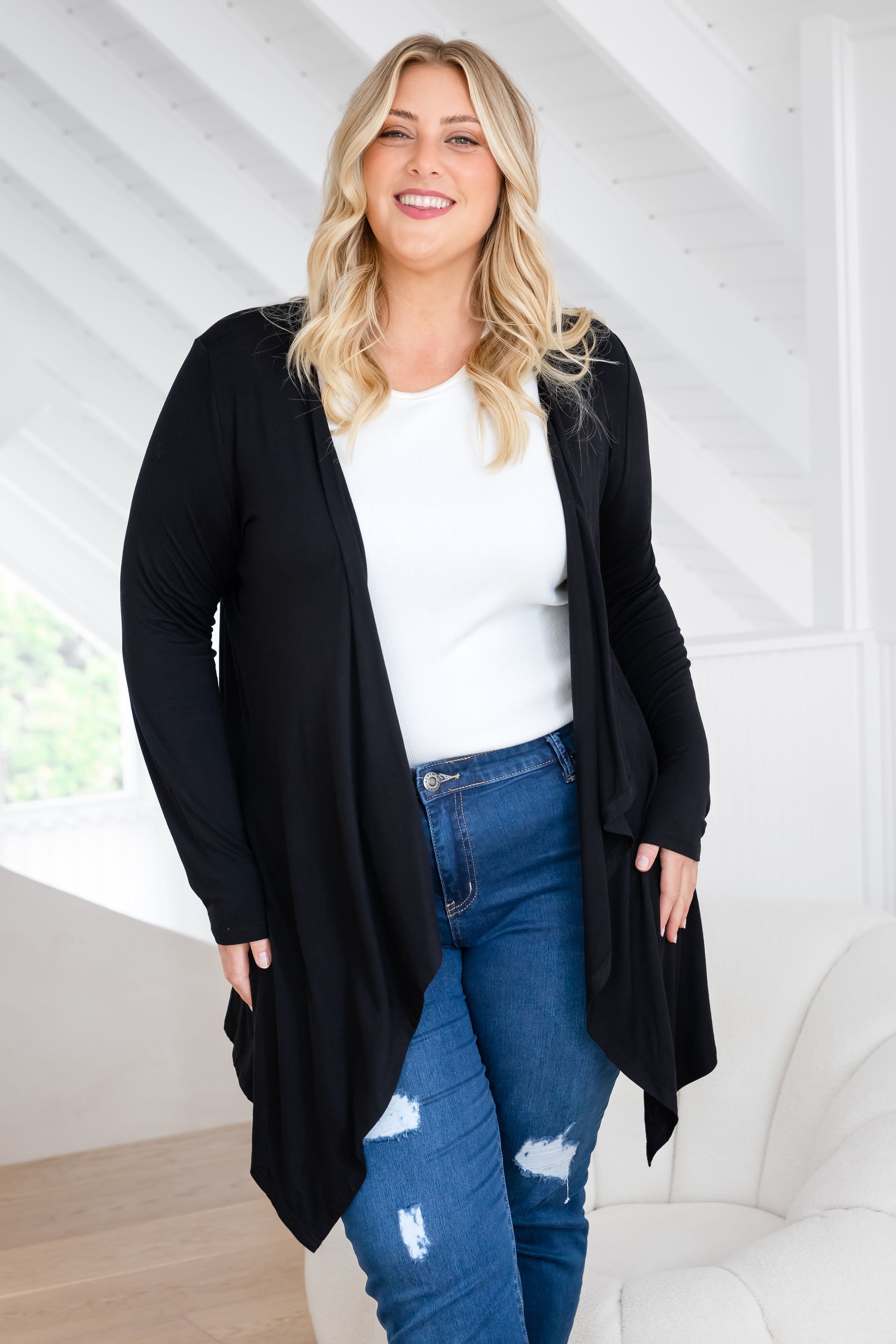 Penelope Waterfall Modal Cardi in Black