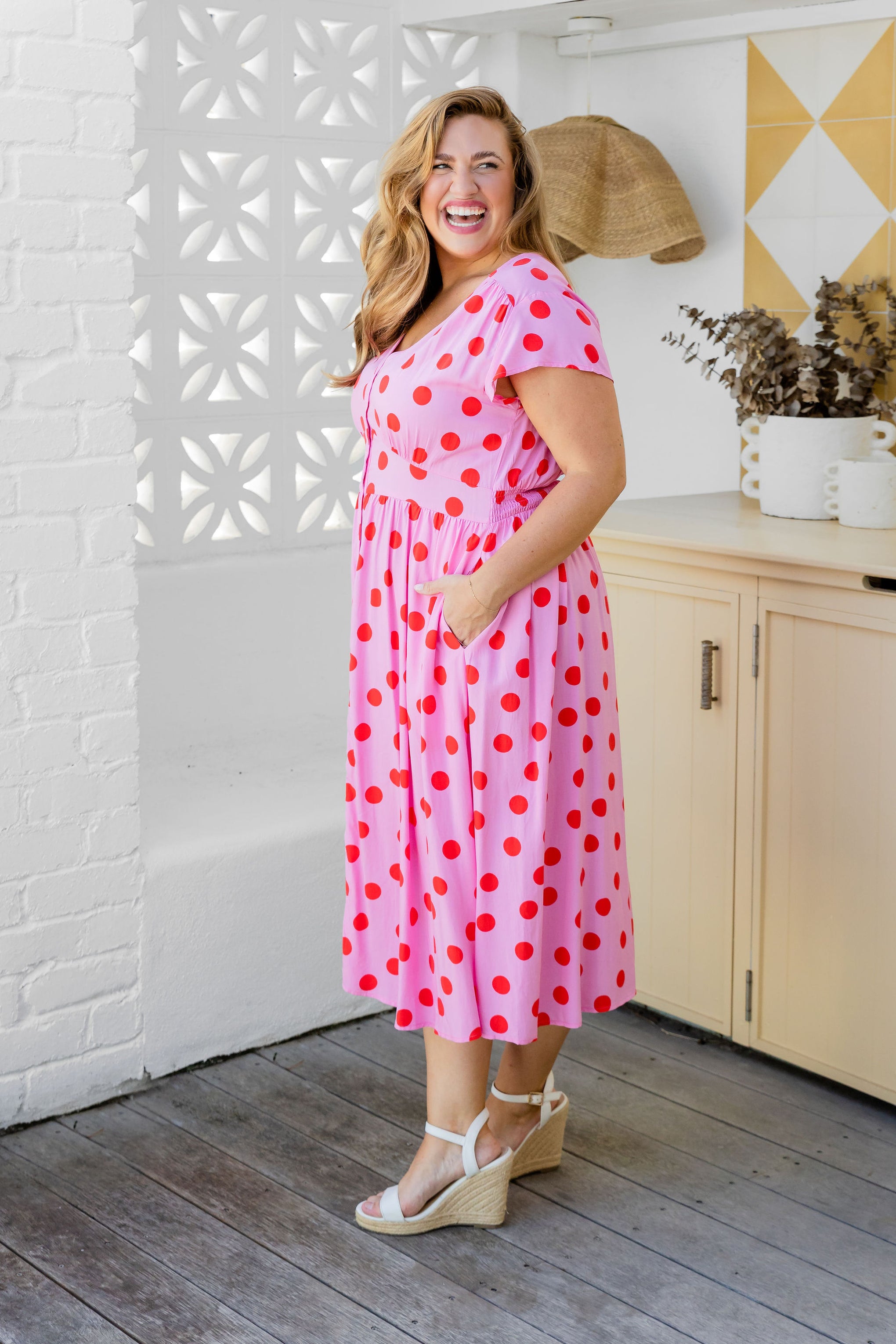 Aurora Midi Dress in Dotty Pink – Proud Poppy Clothing