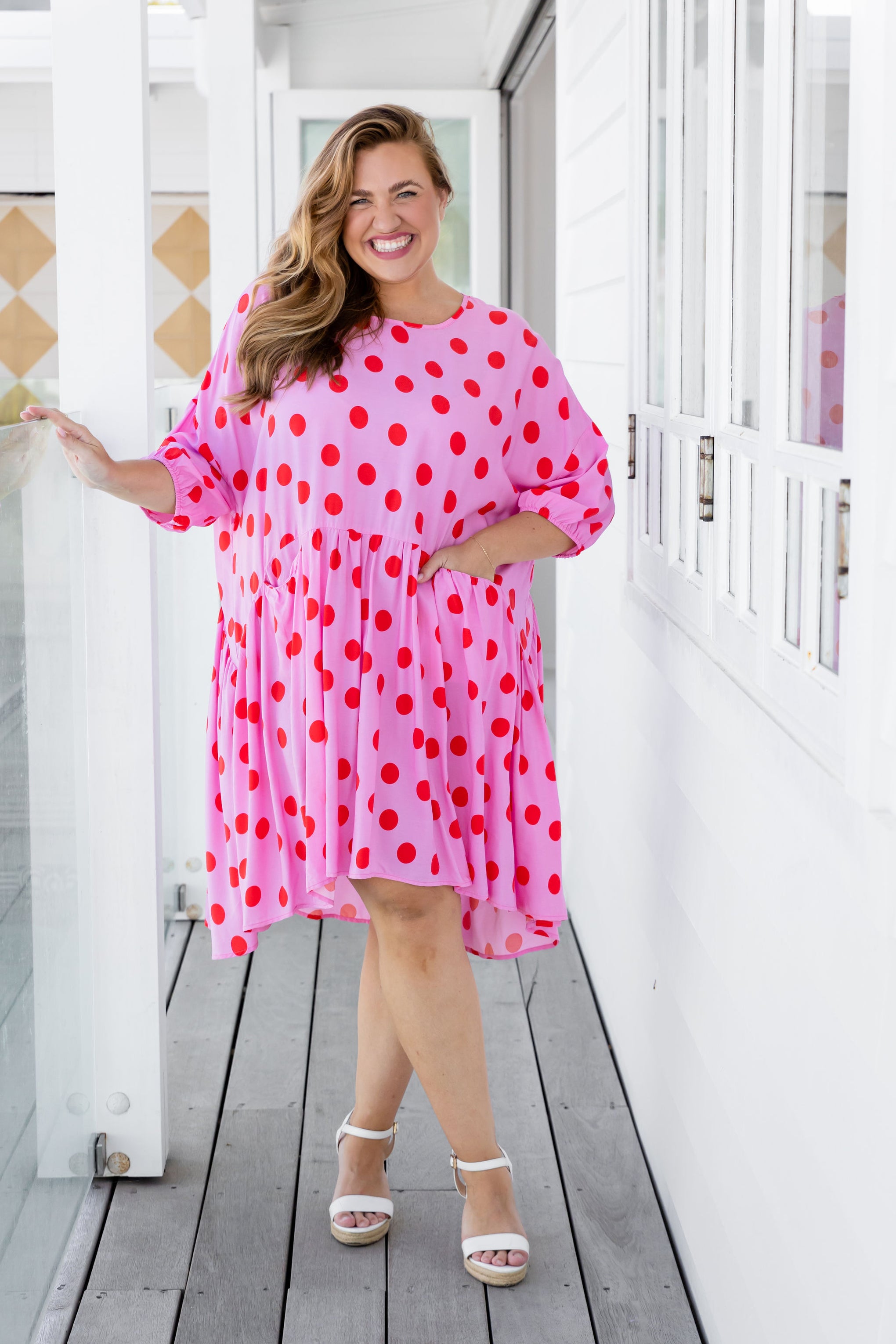 Hazel Dress in Dotty Pink