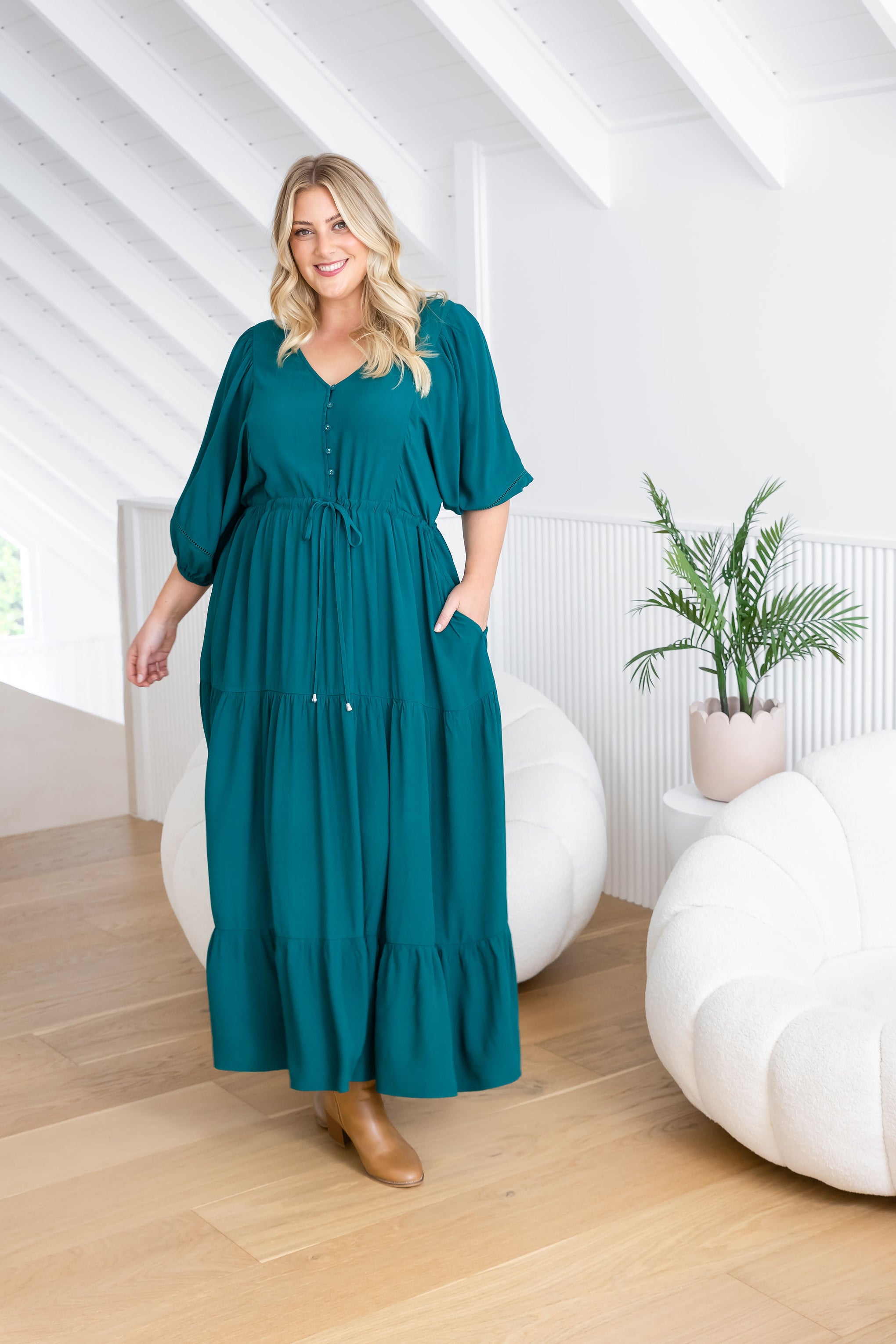 Addison Dress in Forest Green