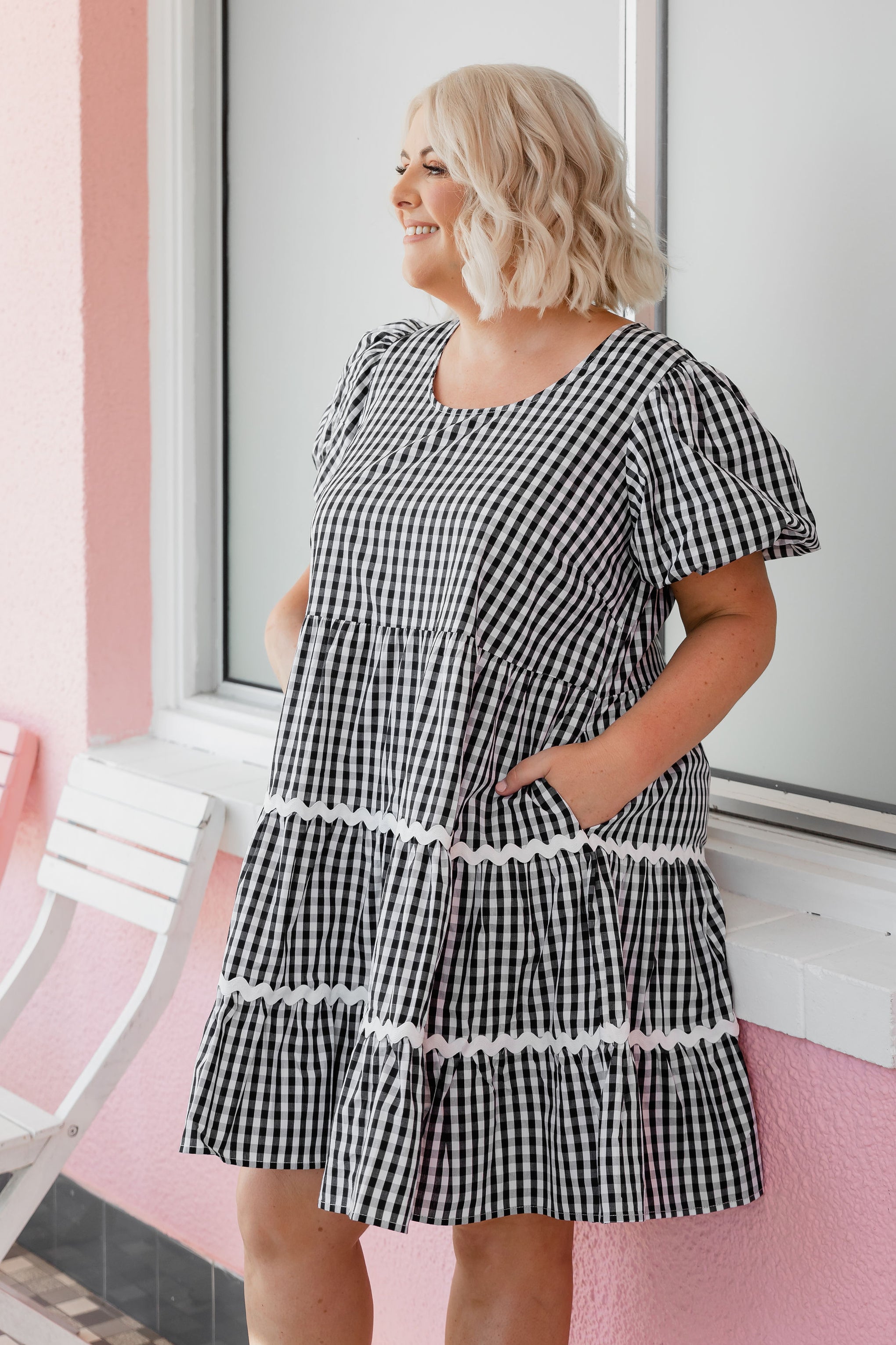 Greta Party Dress in Gingham Black