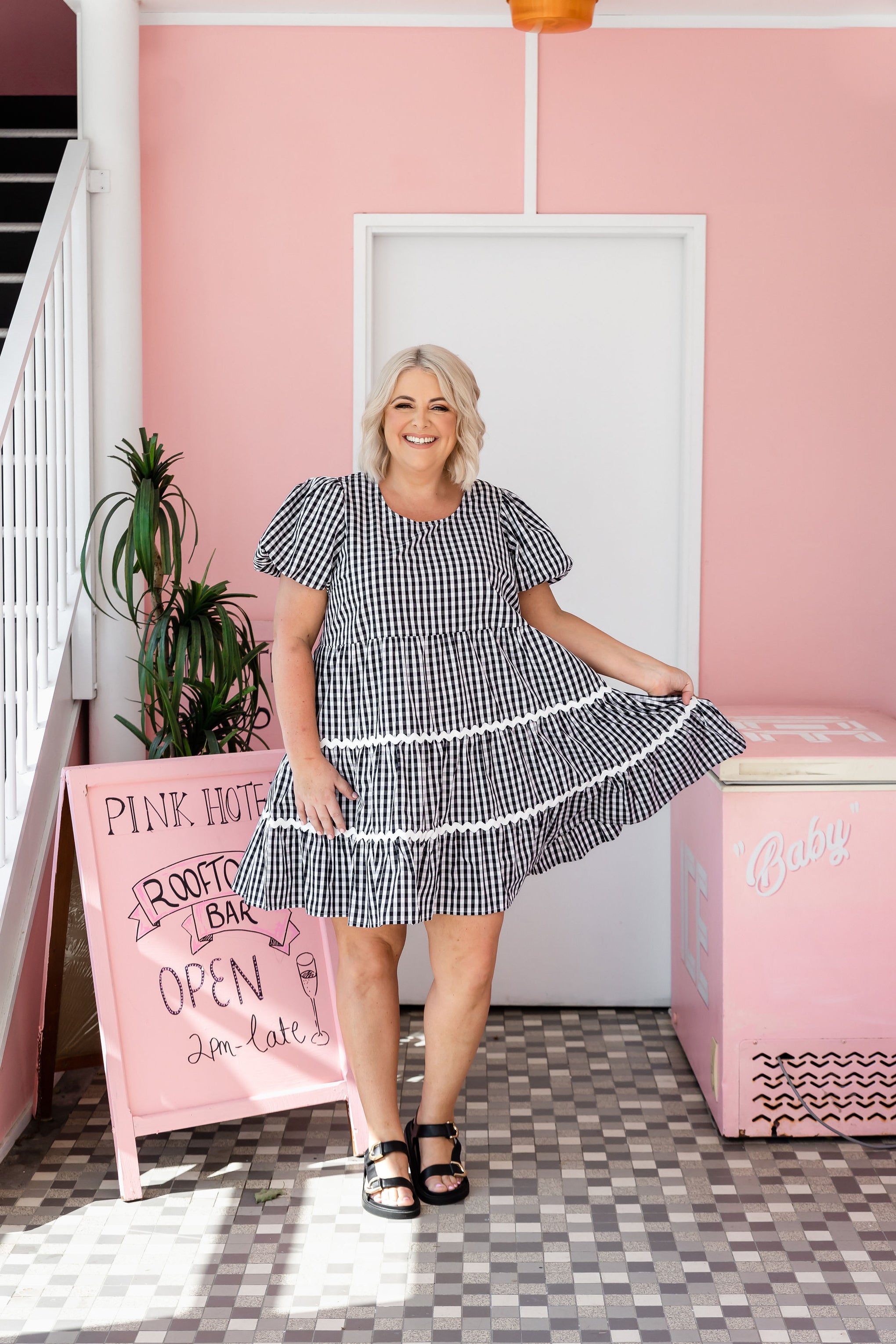 Greta Party Dress in Gingham Black